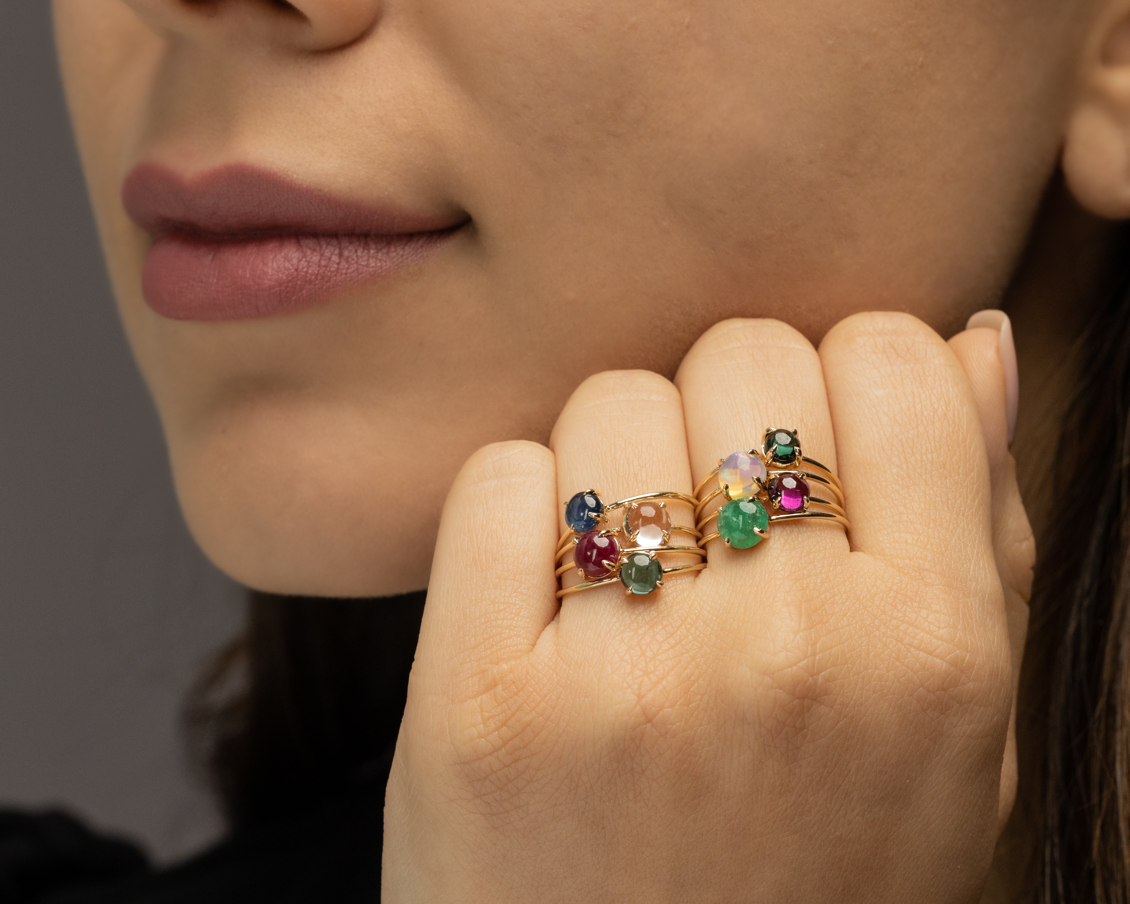 Starflower Jewelry's Microstackable Rings featuring Natural Cabochon-Cut Colored Stones