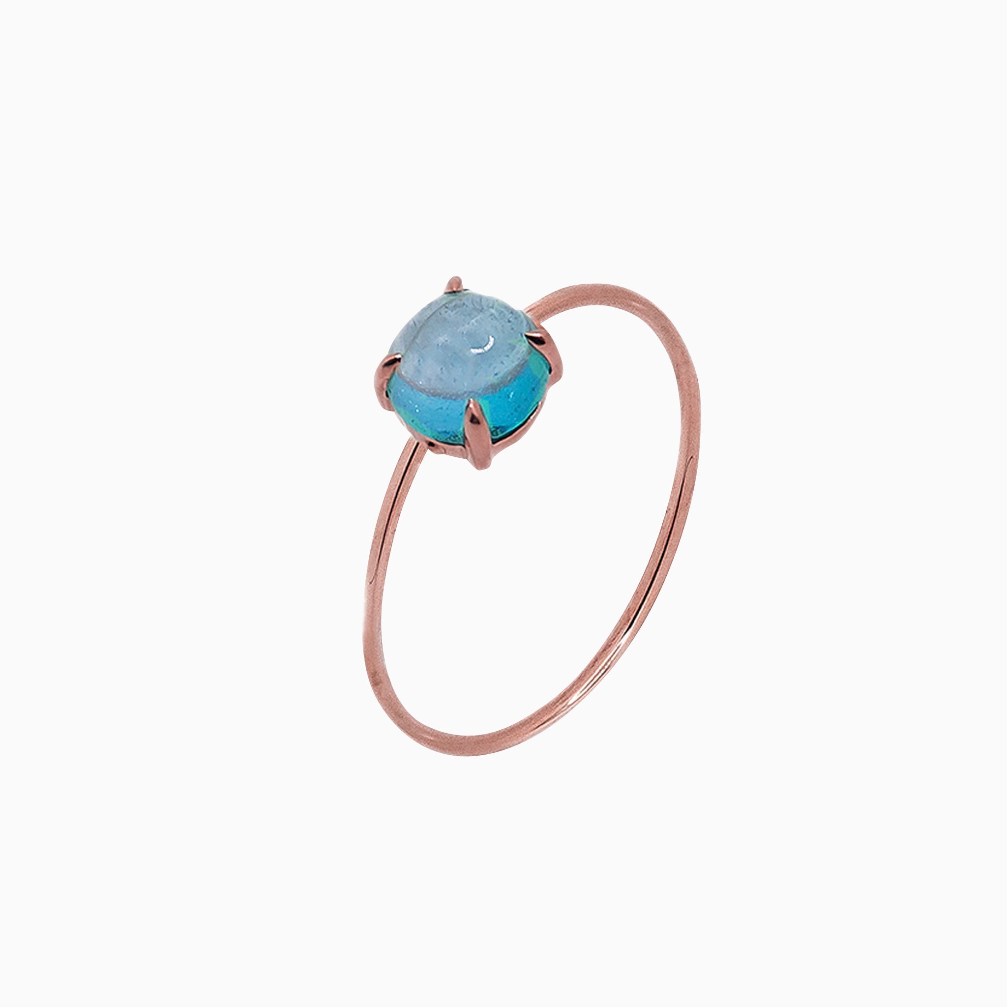 14k Rose Gold 6mm Blue Topaz Microstackable Ring