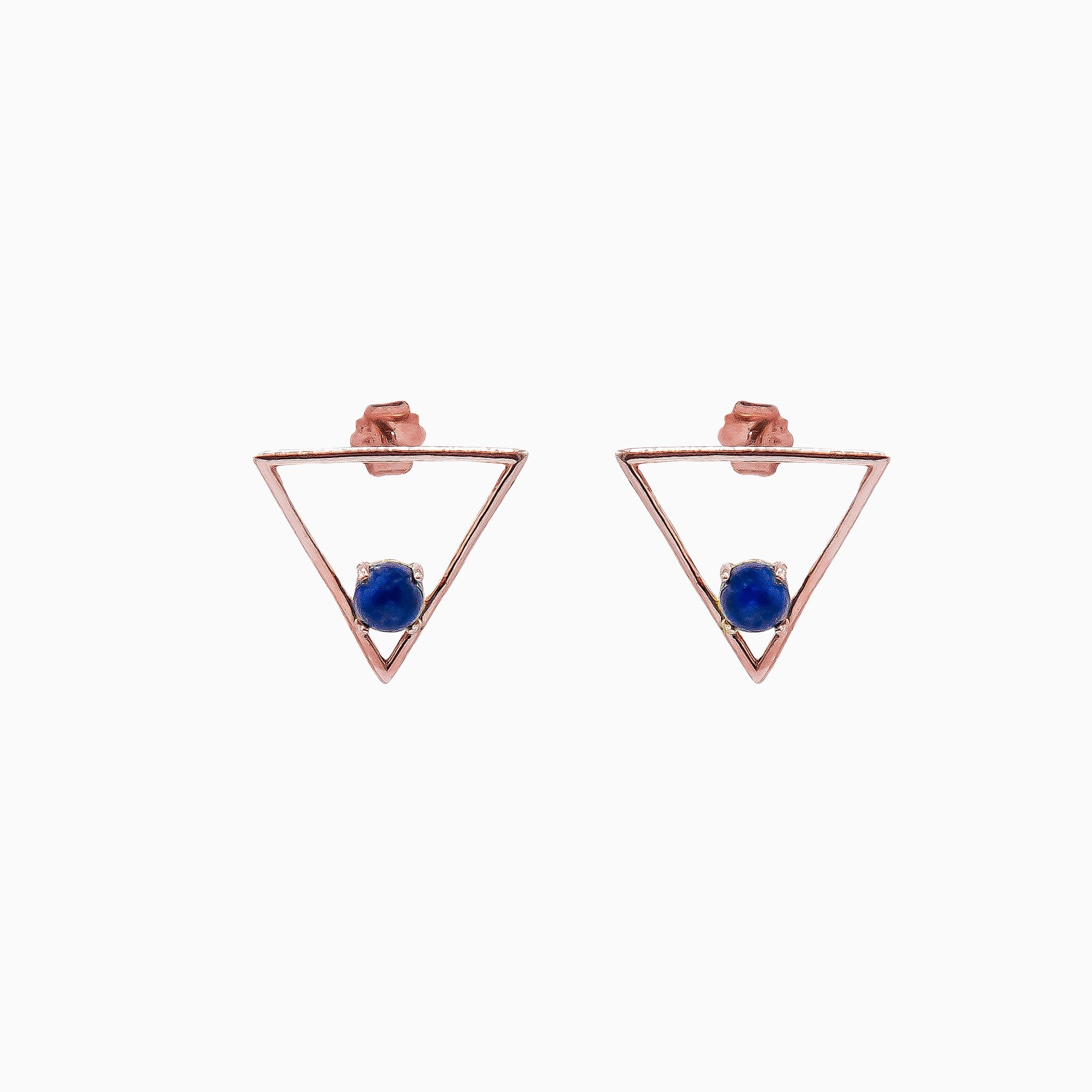 14k Rose Gold Open Triangle Blue Lapis Stud Earrings