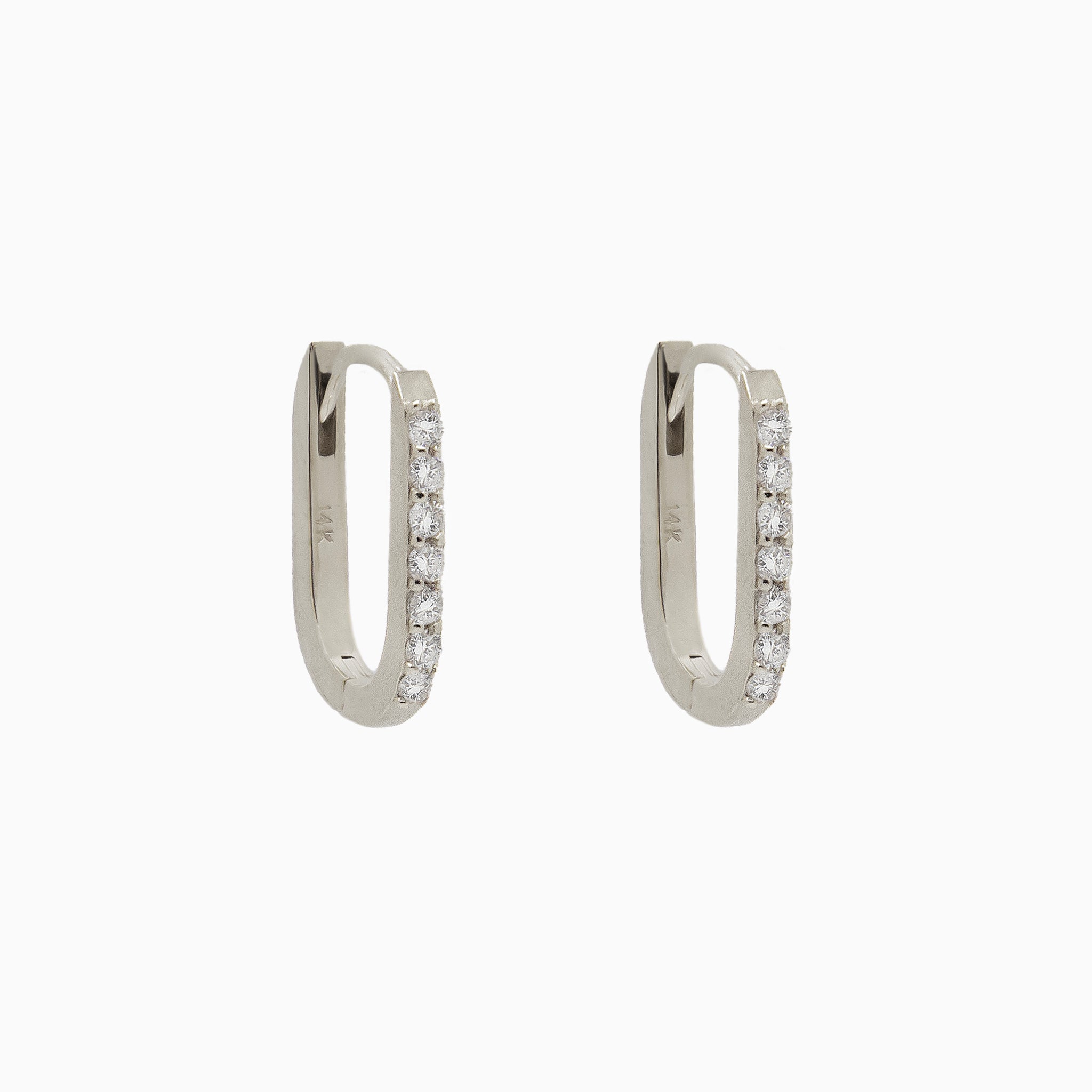 14k White Gold 15mm x 10mm Hinged Paperclip Hoop Earrings