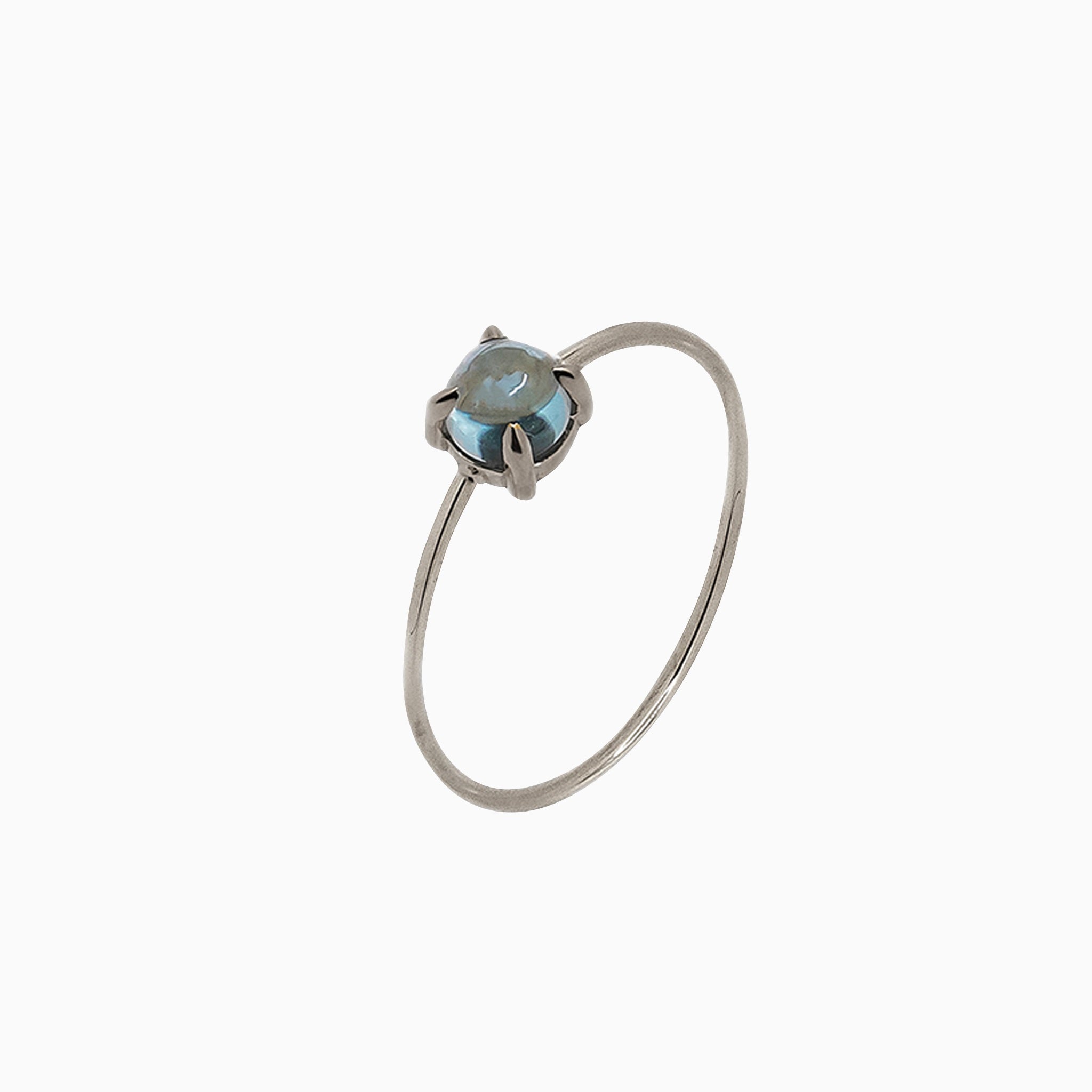 14k White Gold 4mm Blue Topaz Microstackable Ring