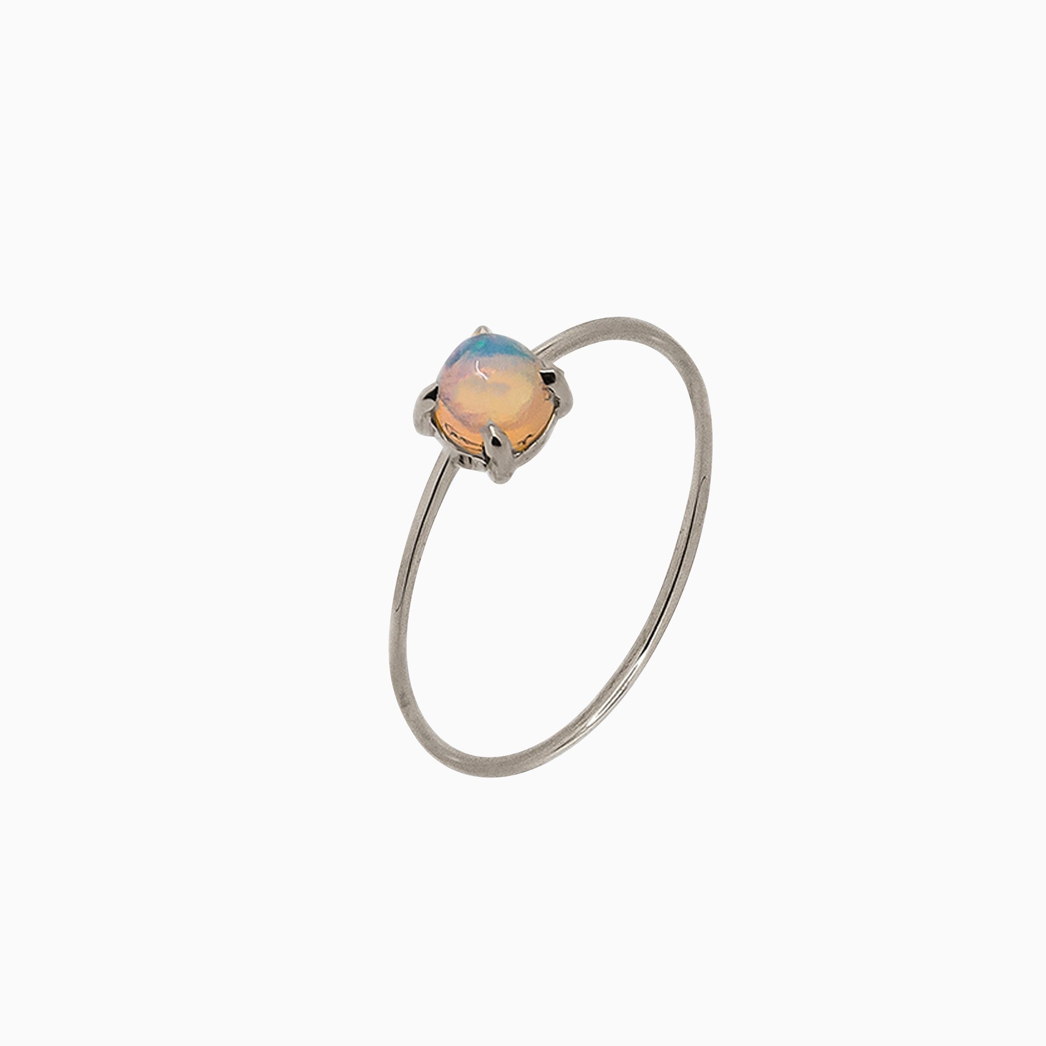 14k White Gold 4mm Opal Microstackable Ring