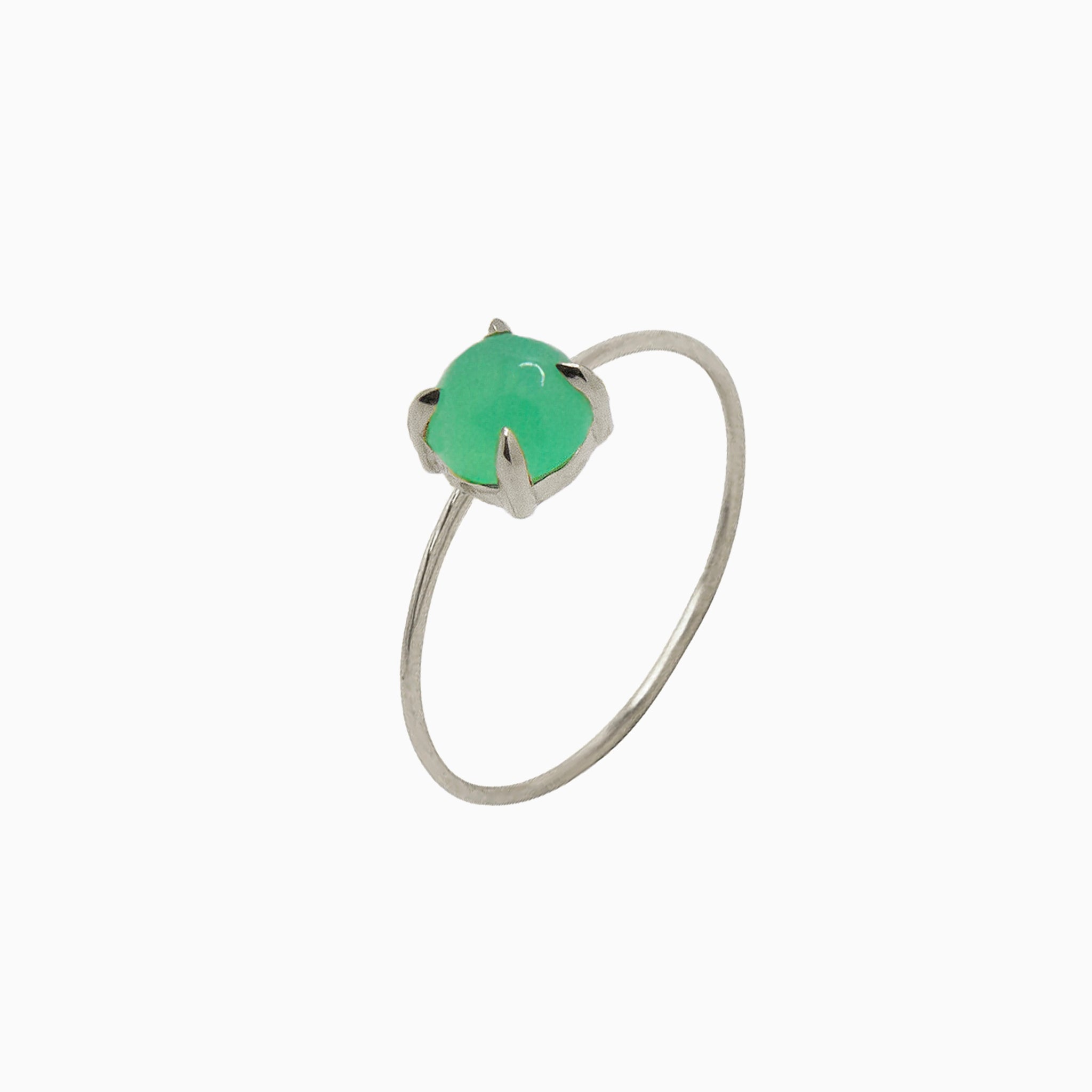 14k White Gold 6mm Apple Green Chrysoprase Microstackable Ring