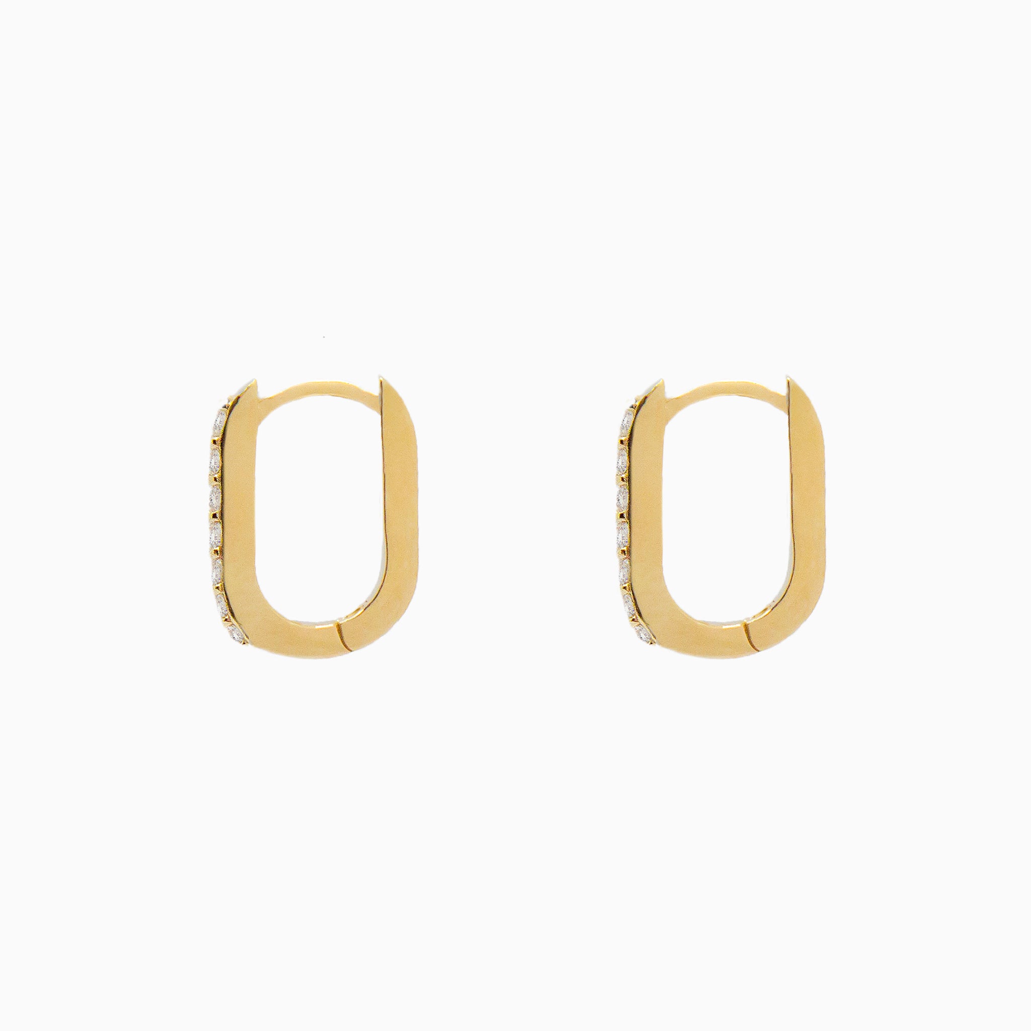 14k Yellow Gold 13mm x 9mm Hinged Diamond Paperclip Hoop Earrings, Side View