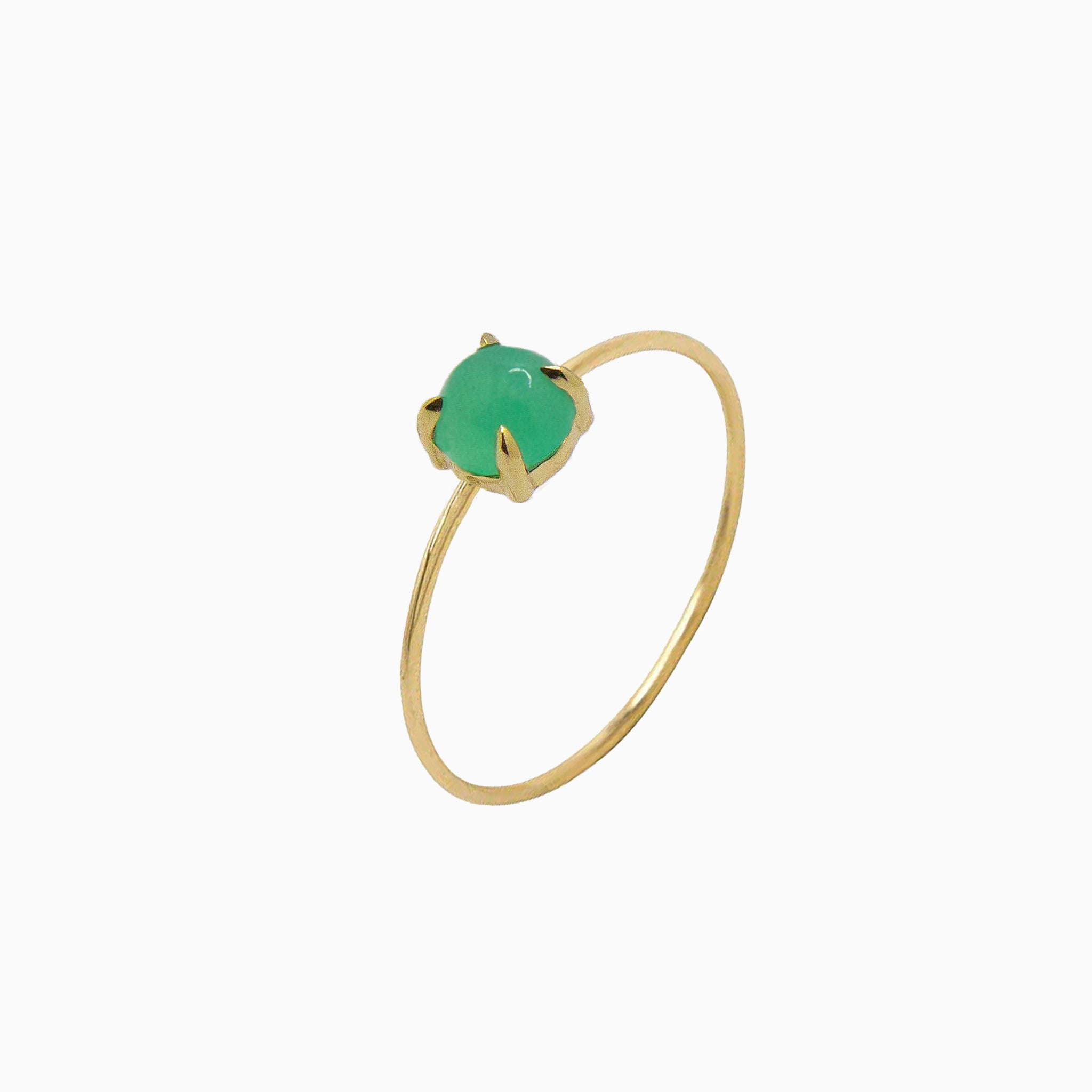 14k Yellow Gold 5mm Apple Green Chrysoprase Microstackable Ring