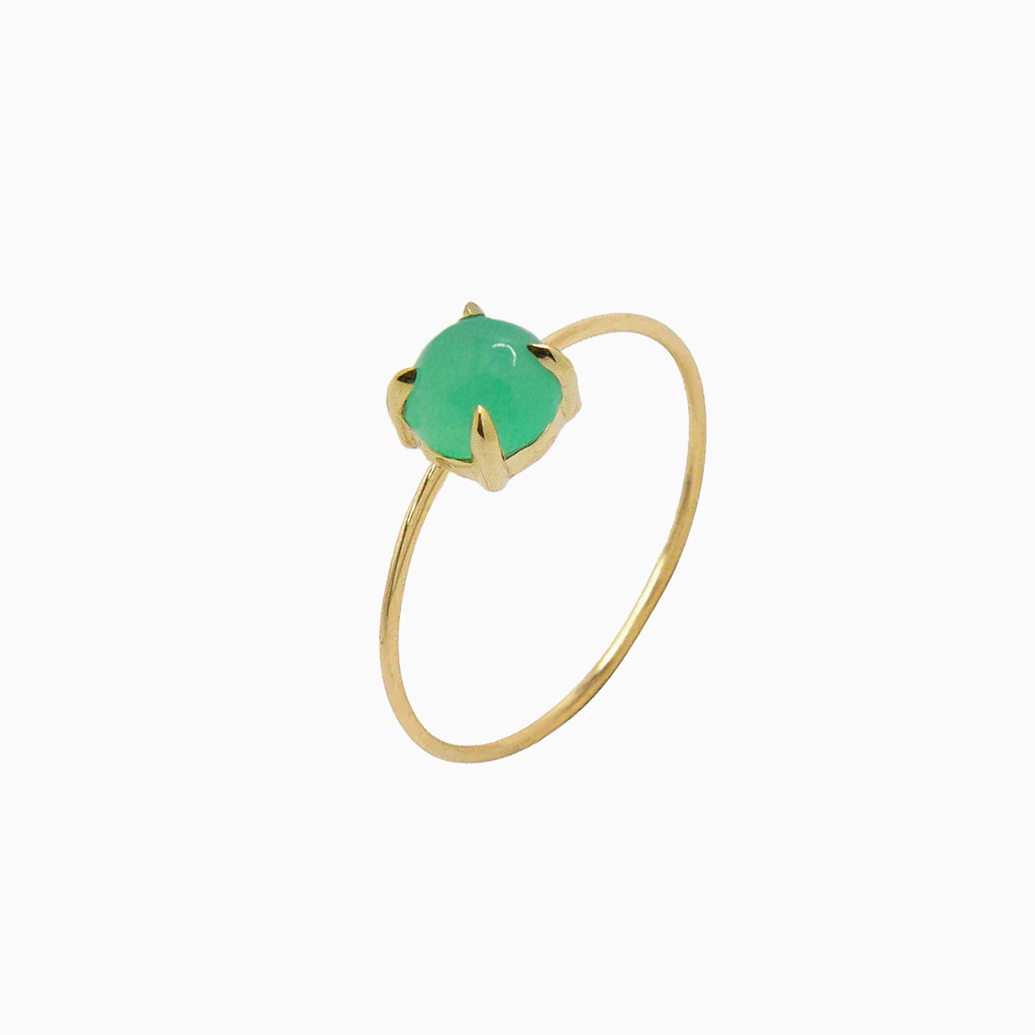 14k Yellow Gold 6mm Apple Green Chrysoprase Microstackable Ring