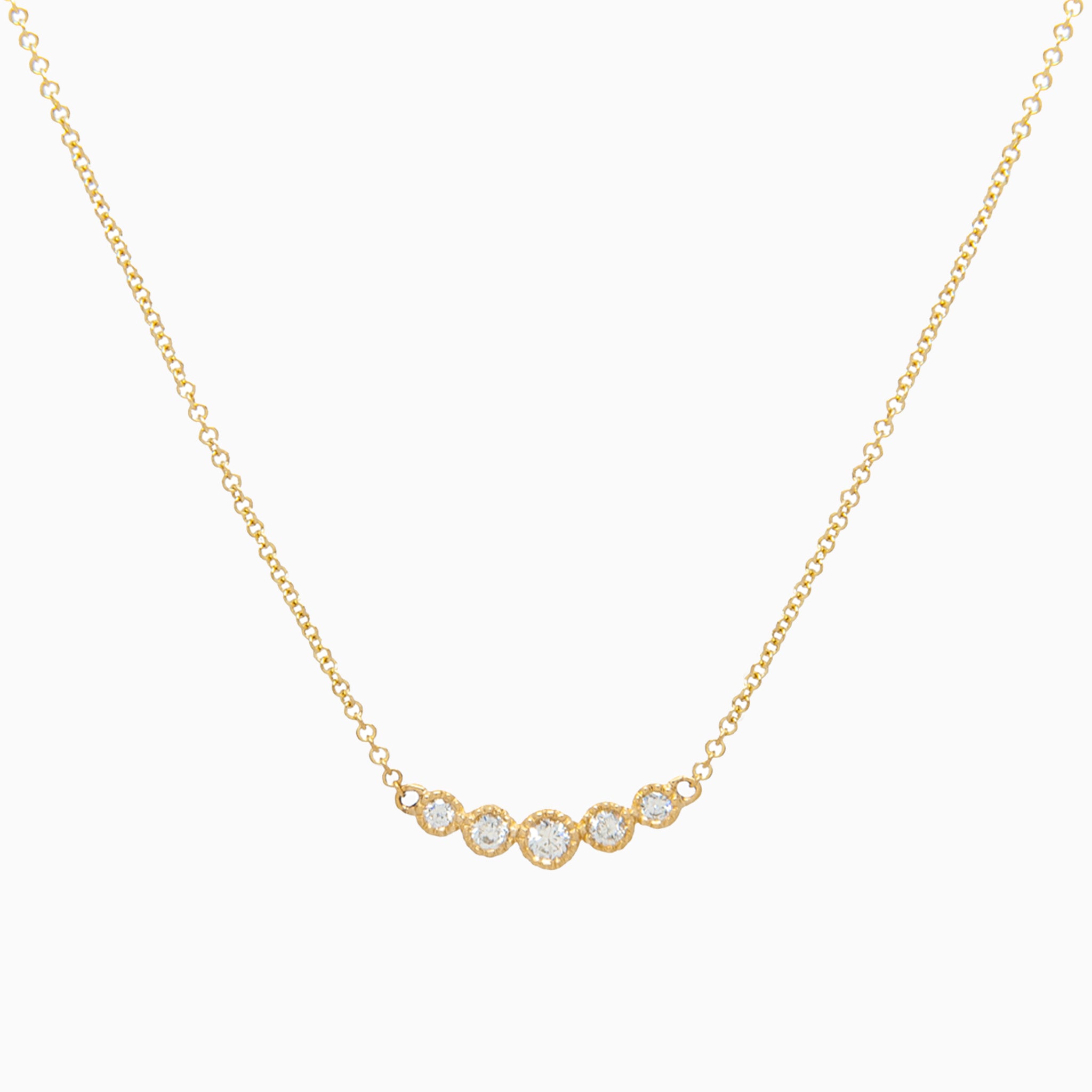 14k Yellow Gold Bezel-Set Graduated Petite Diamond Bar Pendant Necklace