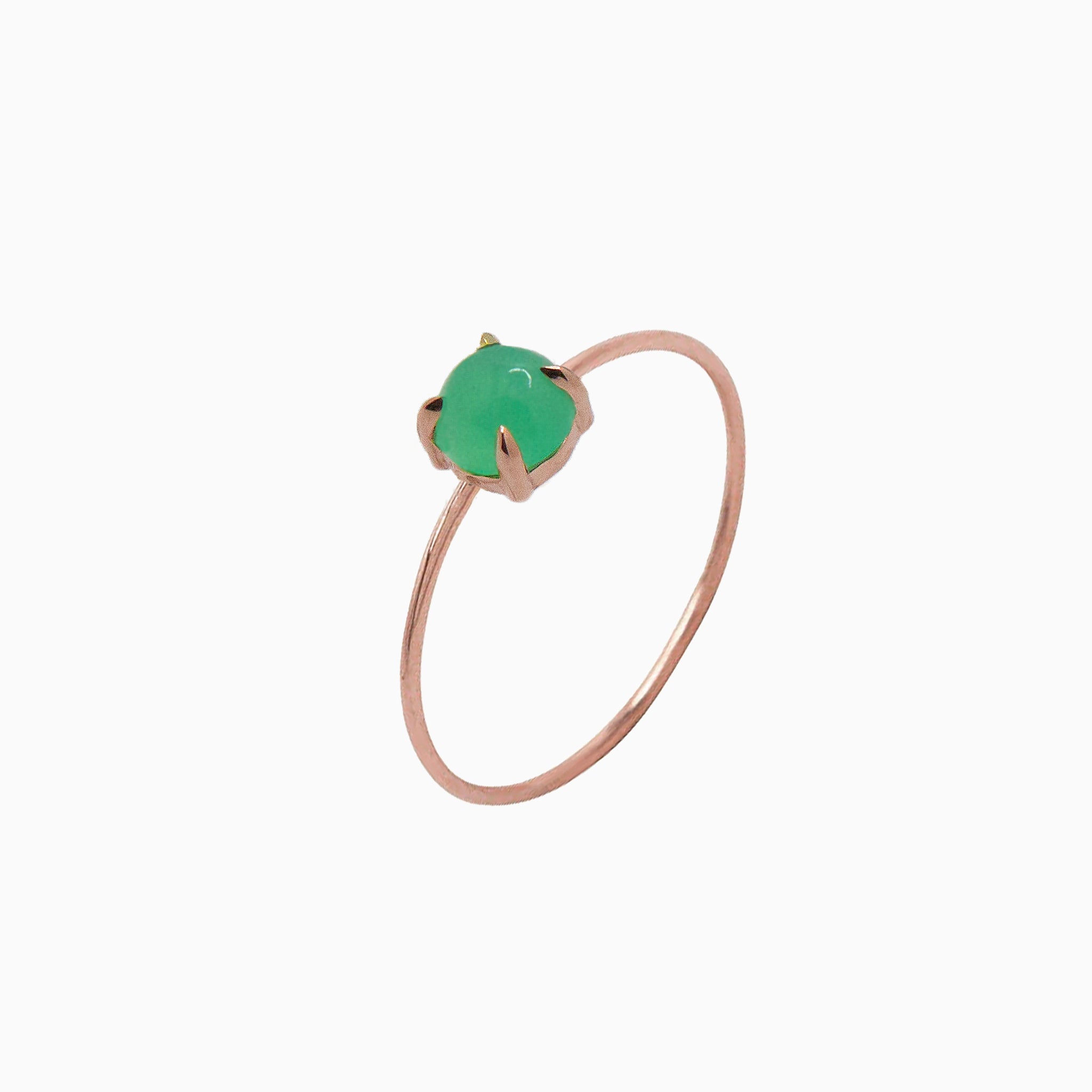 14k Gold Absolutely Effortless 5mm Apple Green Chrysoprase Microstackable Ring - Starflower Design