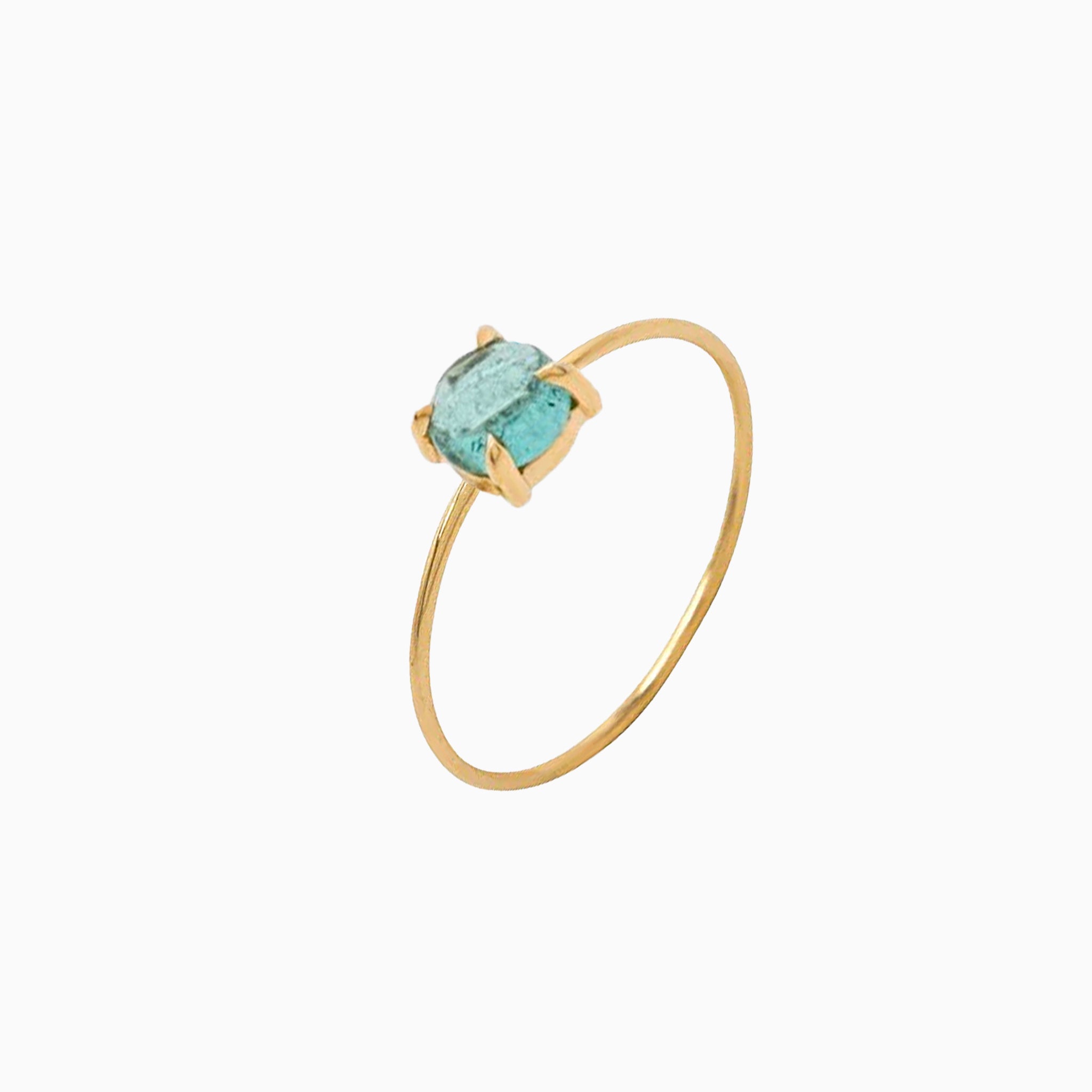 14k Gold Absolutely Effortless 5mm Icy Light Blue Tourmaline Microstackable Ring - Starflower Design