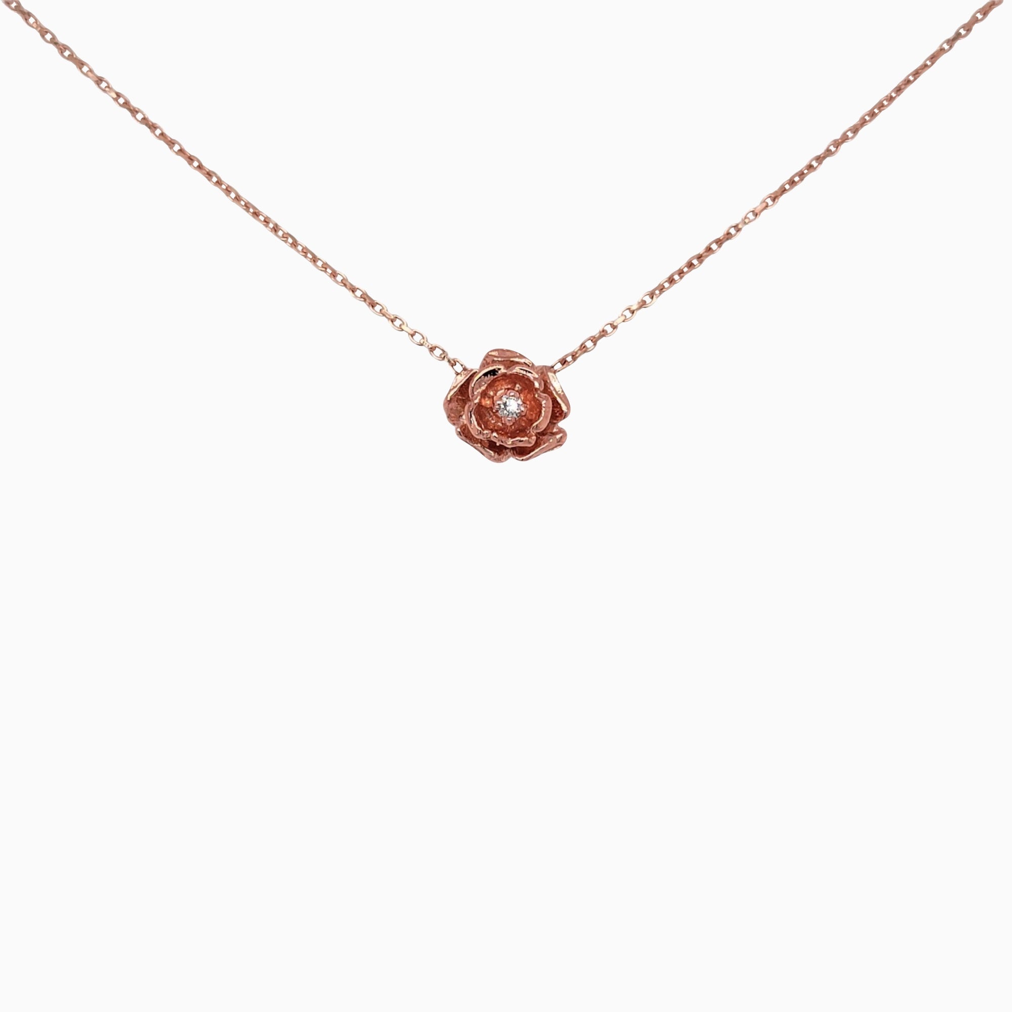 14k Rose Gold Blooming Vintage Rose Diamond Necklace