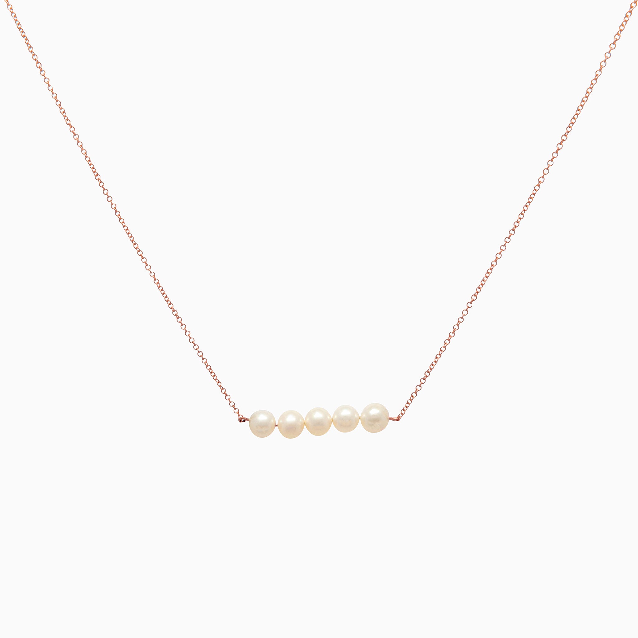 14k Rose Gold Cultured Freshwater Pearl Bar Necklace