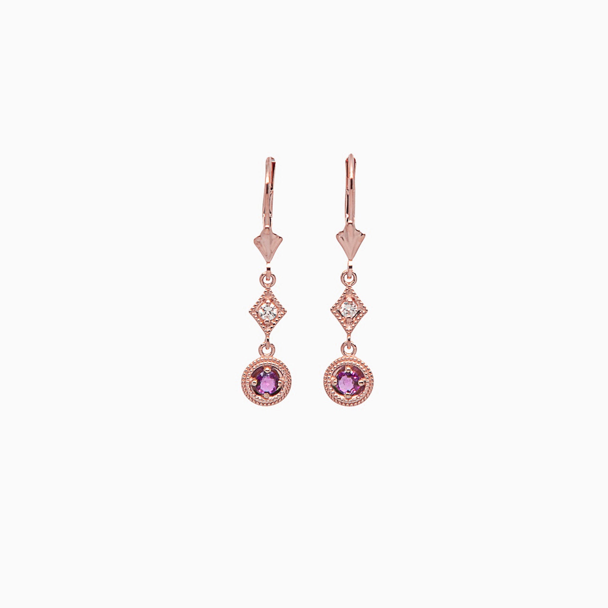 14k Rose Gold Decadent Deco Ruby Dangle Drop Earrings