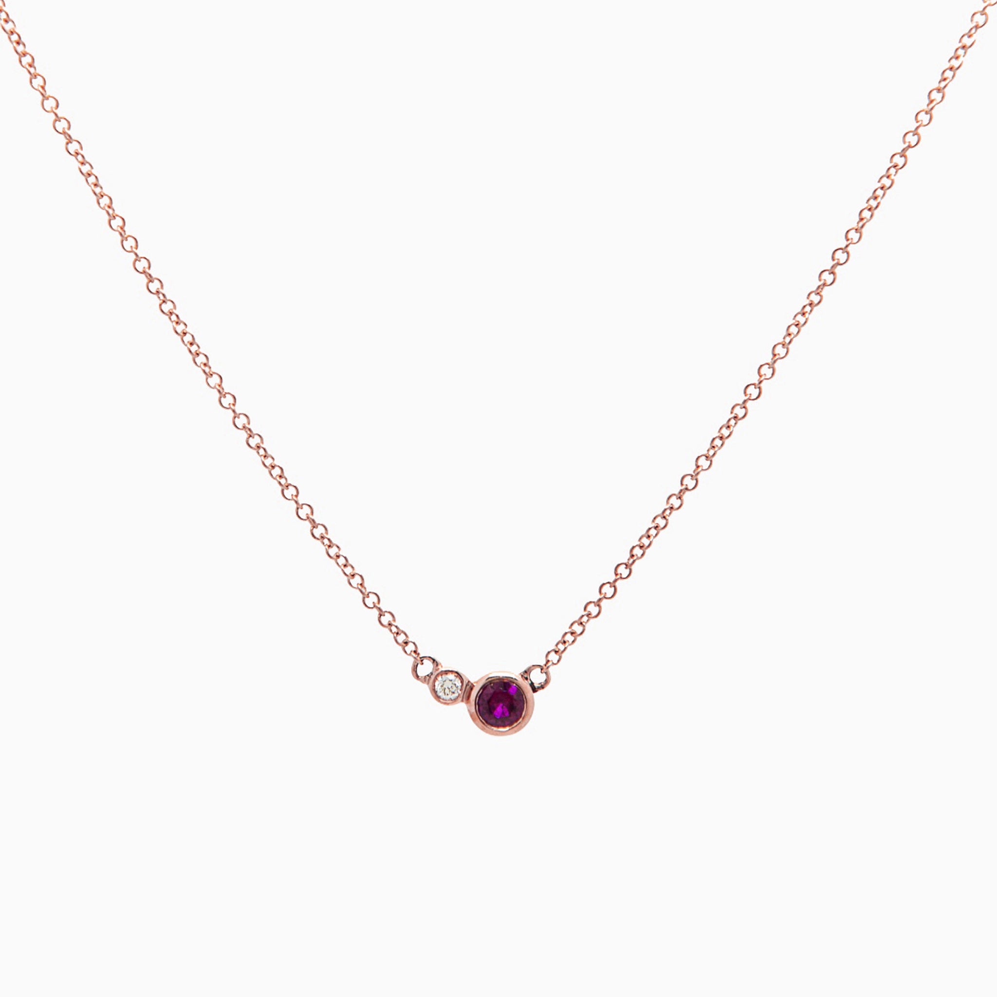 14k Rose Gold Double Delight Diamond & Ruby Petite Layering Necklace