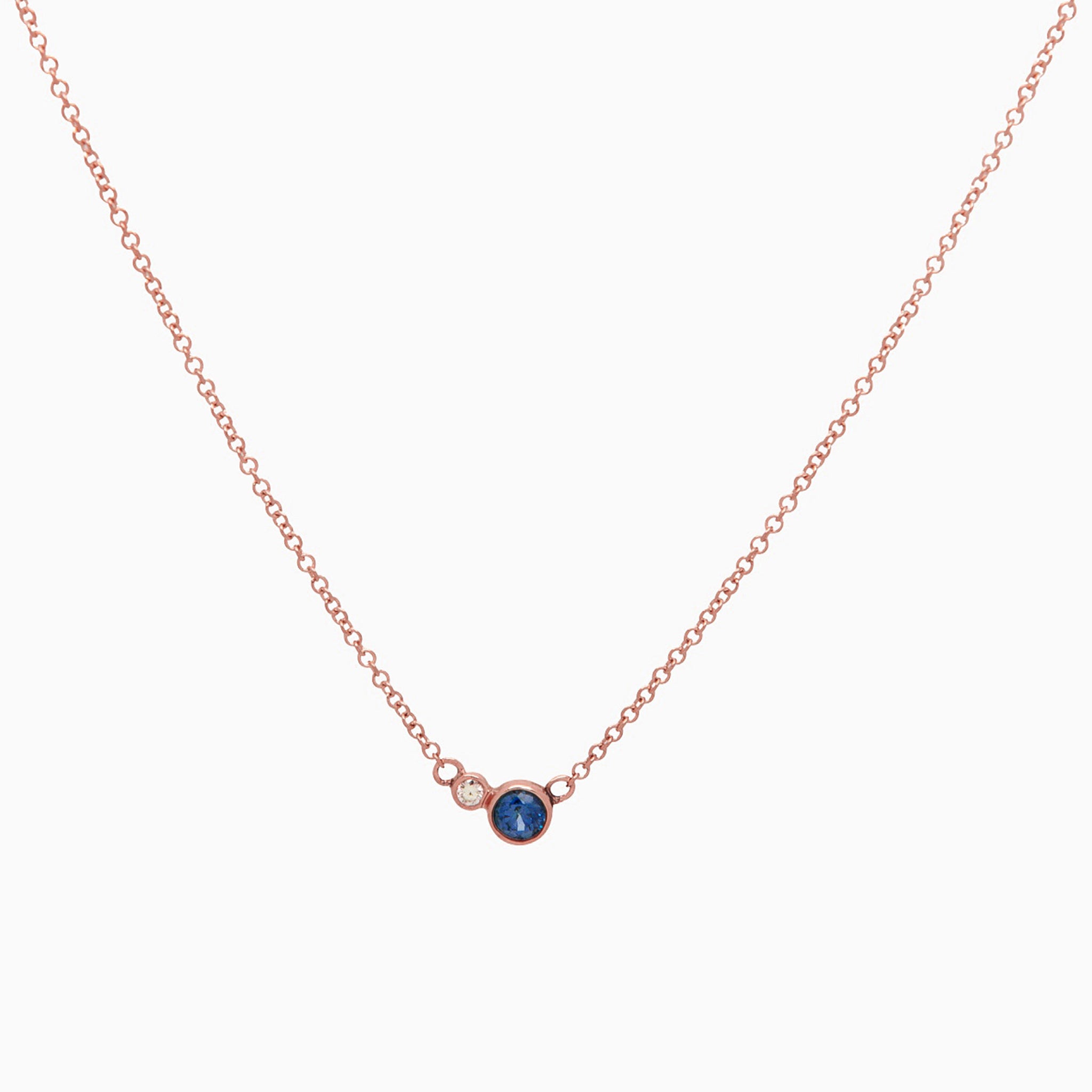 14k Rose Gold Double Delight Diamond & Sapphire Petite Layering Necklace