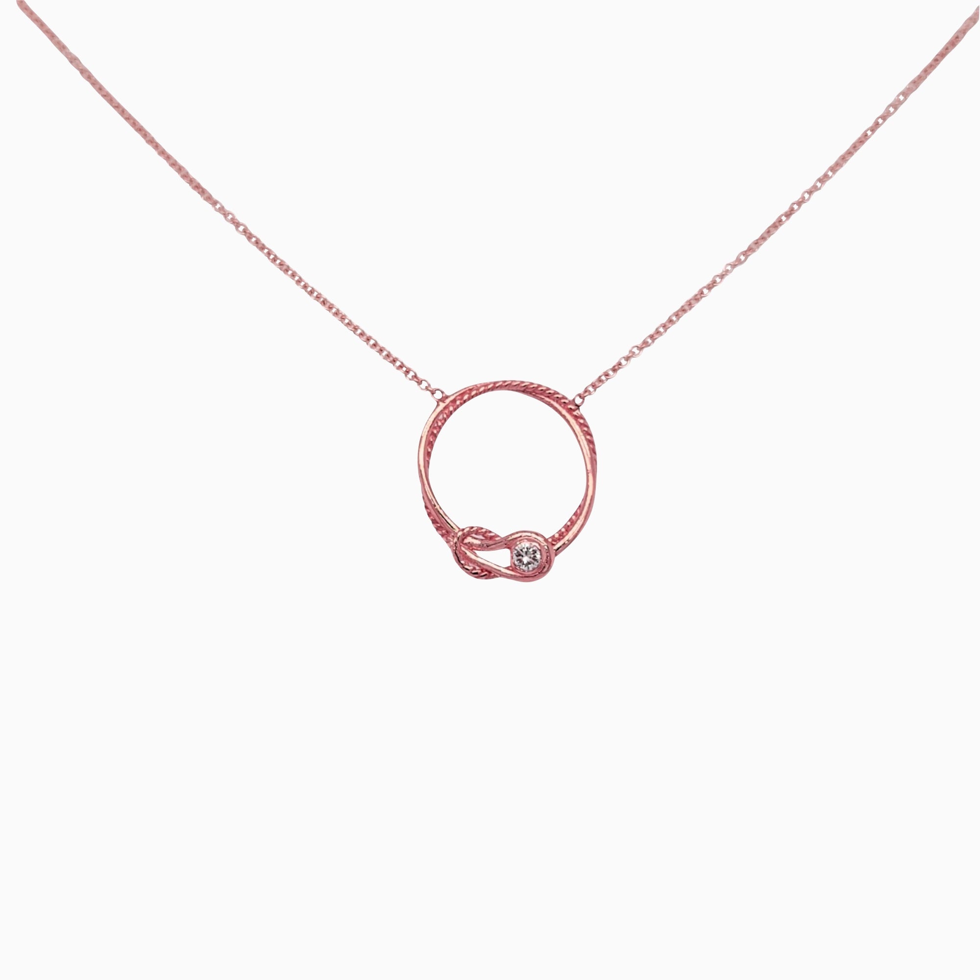14k Rose Gold Forget Me Not Eterinty Knot Diamond Necklace