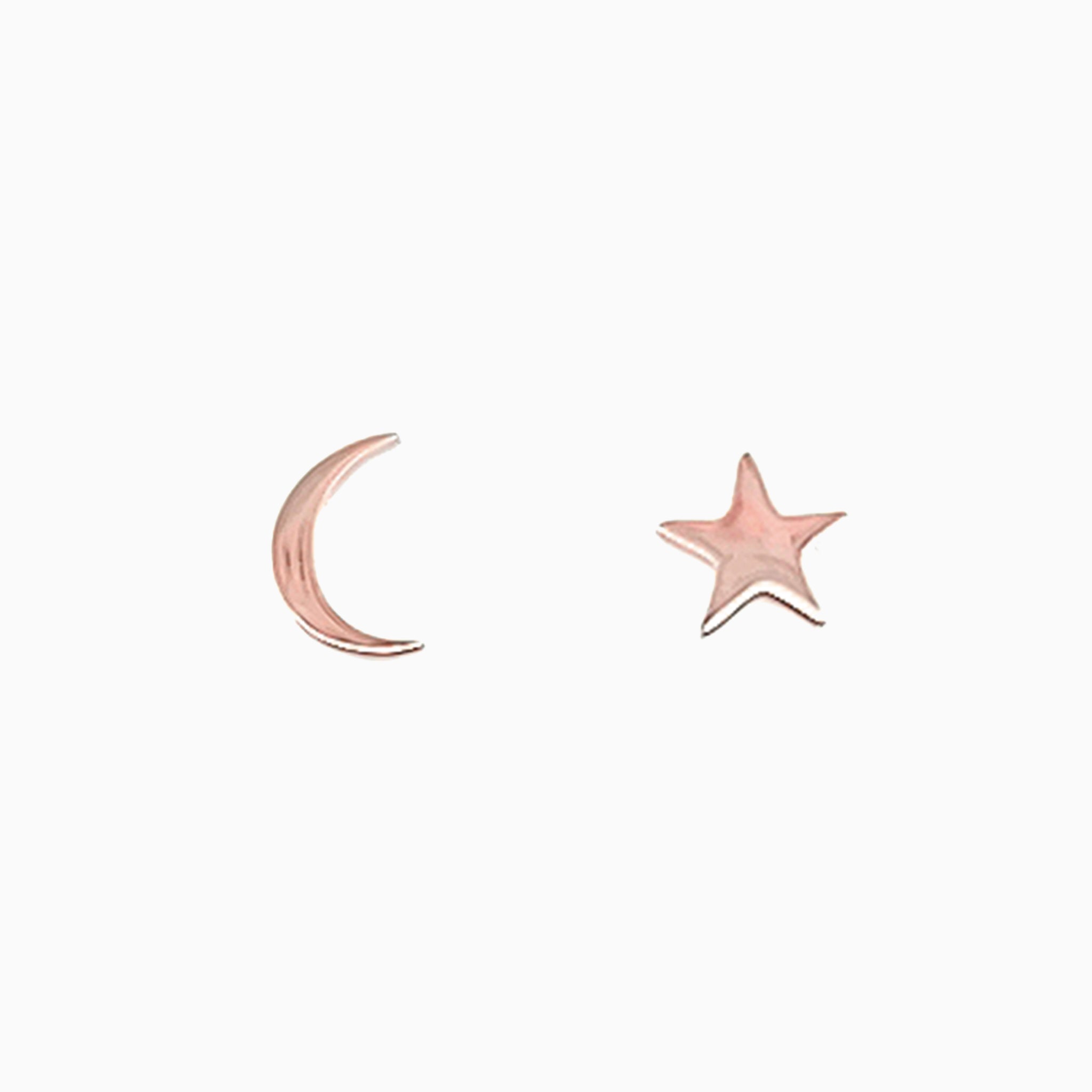 14k Rose Gold Out of This World Star & Moon Stud Earrings