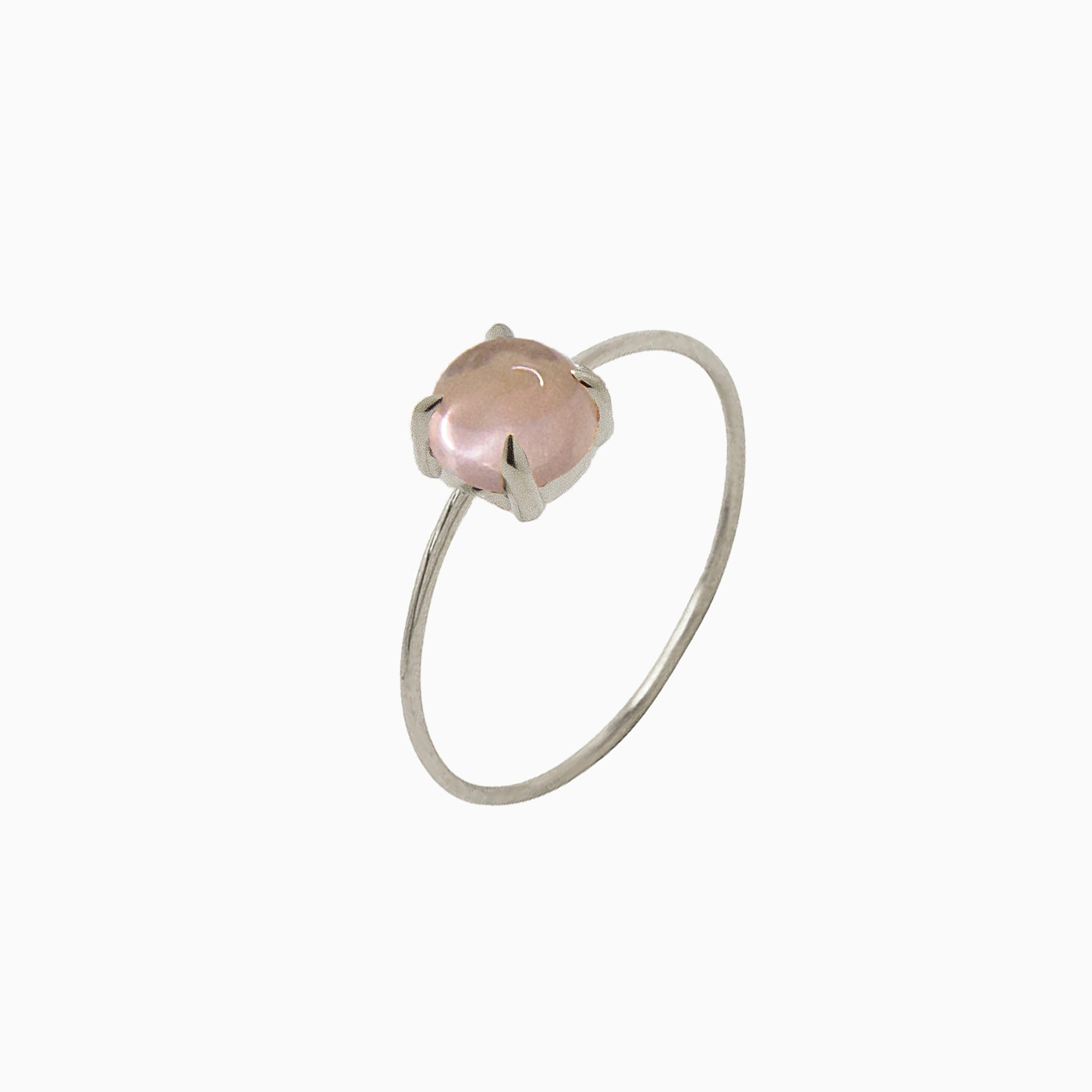 14k White Gold 6mm Rose Quartz Microstackable Ring