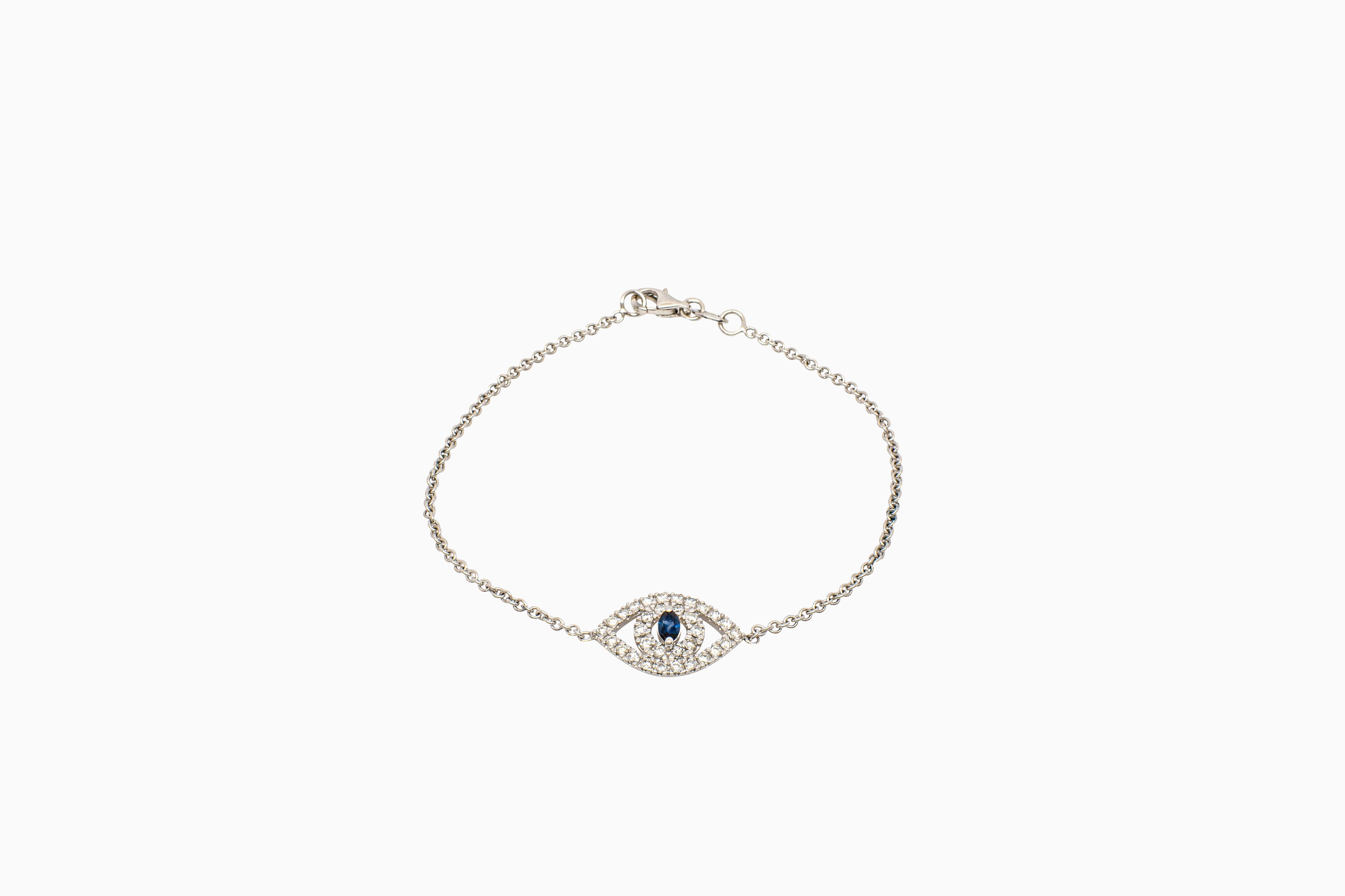 14k White Gold Diamond & Sapphire Sparkling Evil Eye Bracelet