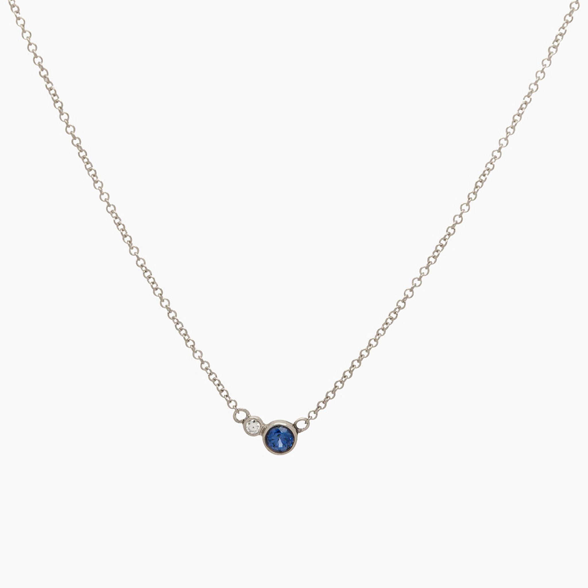 14k White Gold Double Delight Diamond & Sapphire Petite Layering Necklace
