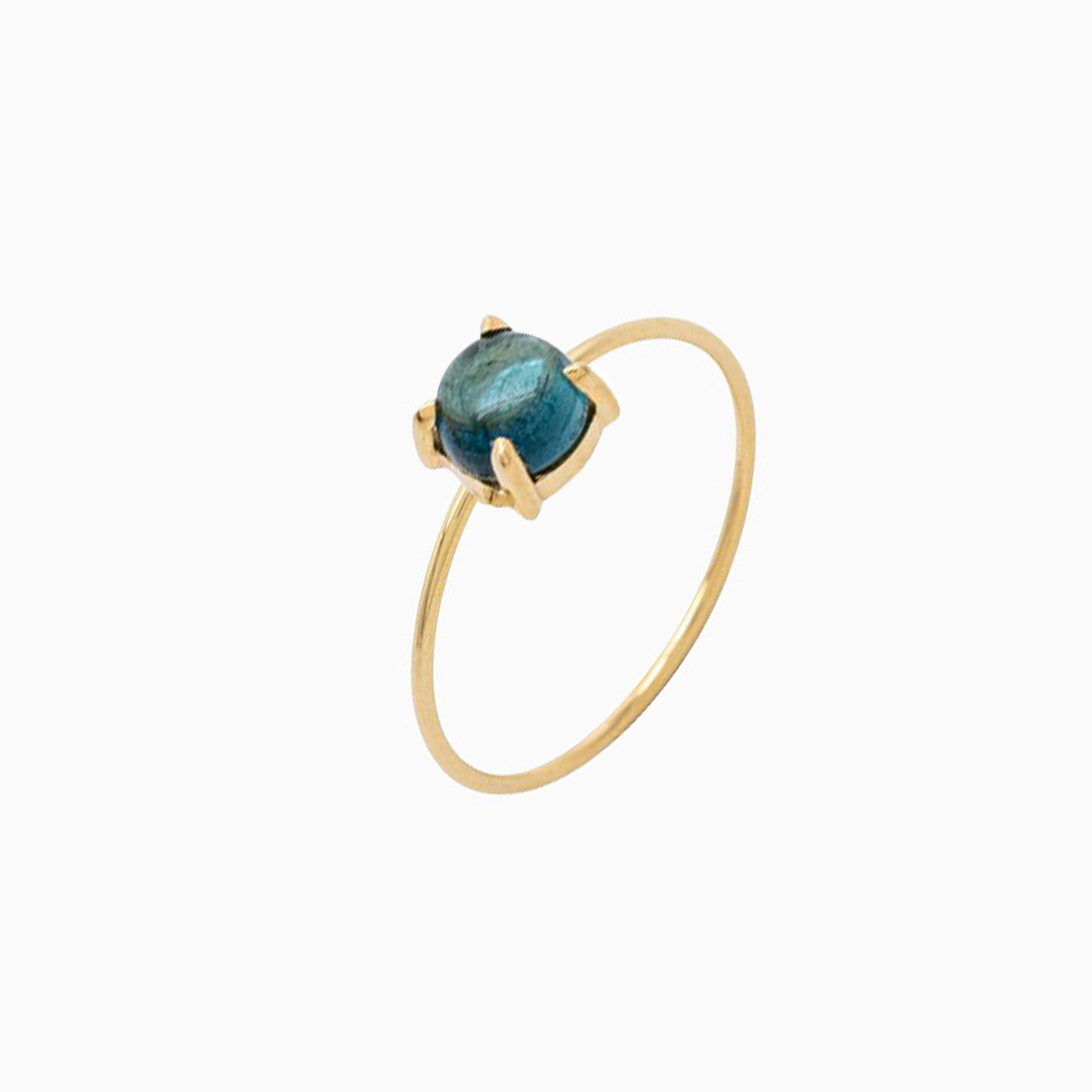 14k Yellow Gold 6mm Indicolite Tourmaline Microstackable Ring