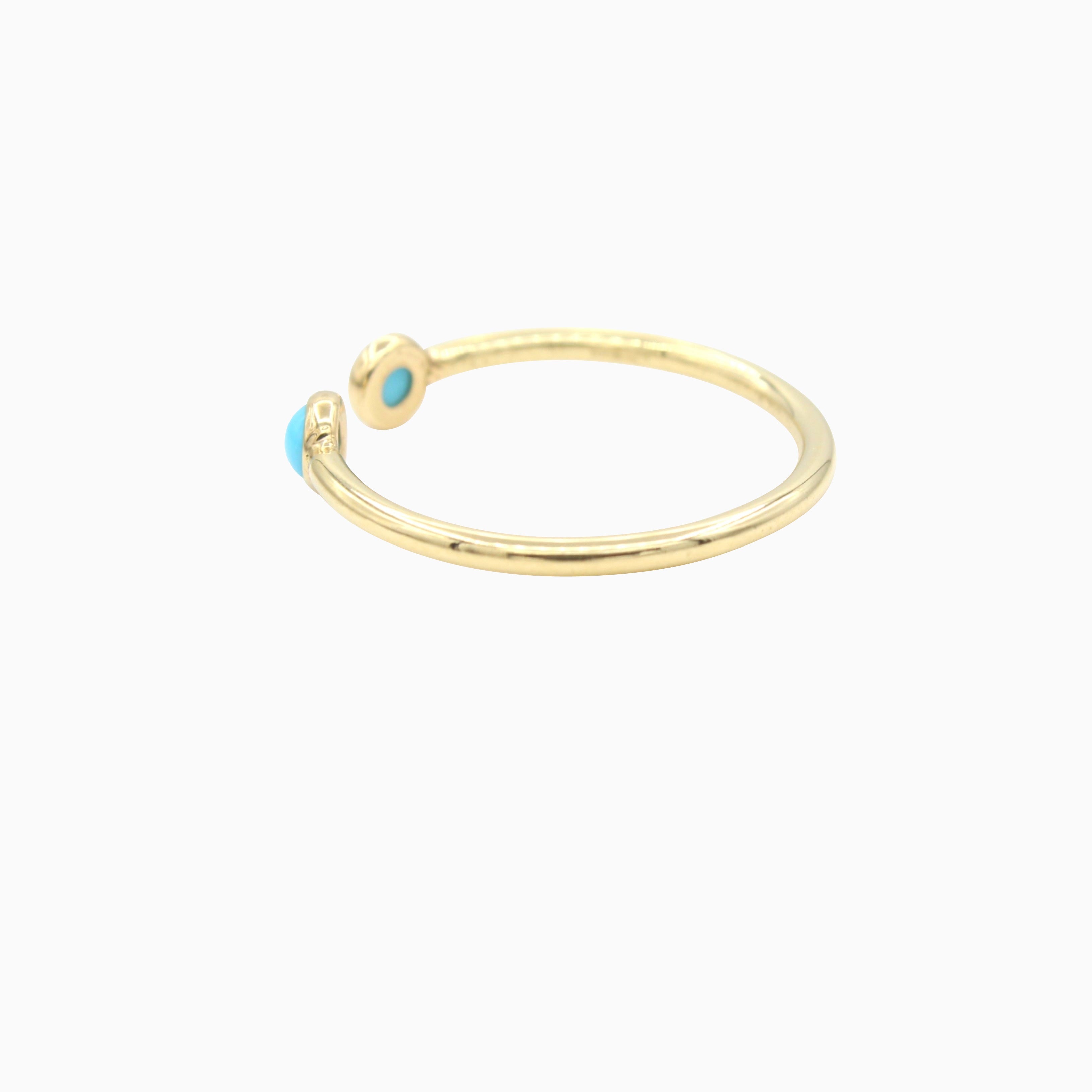 14k Yellow Gold Cabochon Turquoise Open Ring, back view