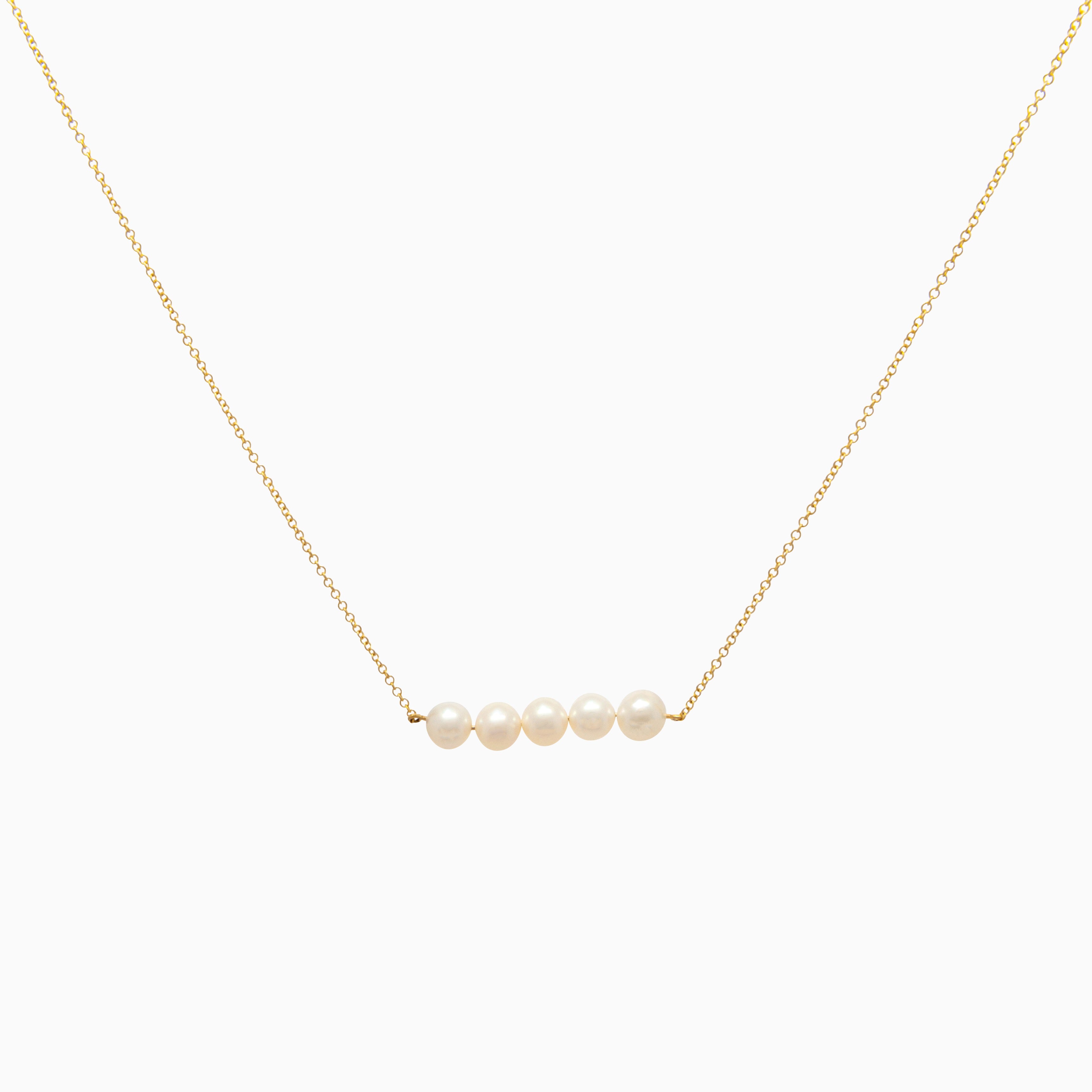 14k Yellow Gold Cultured Freshwater Pearl Bar Necklace