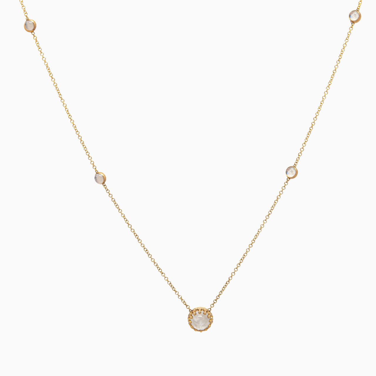 14k Yellow Gold Mystical Moonstone Station Necklace