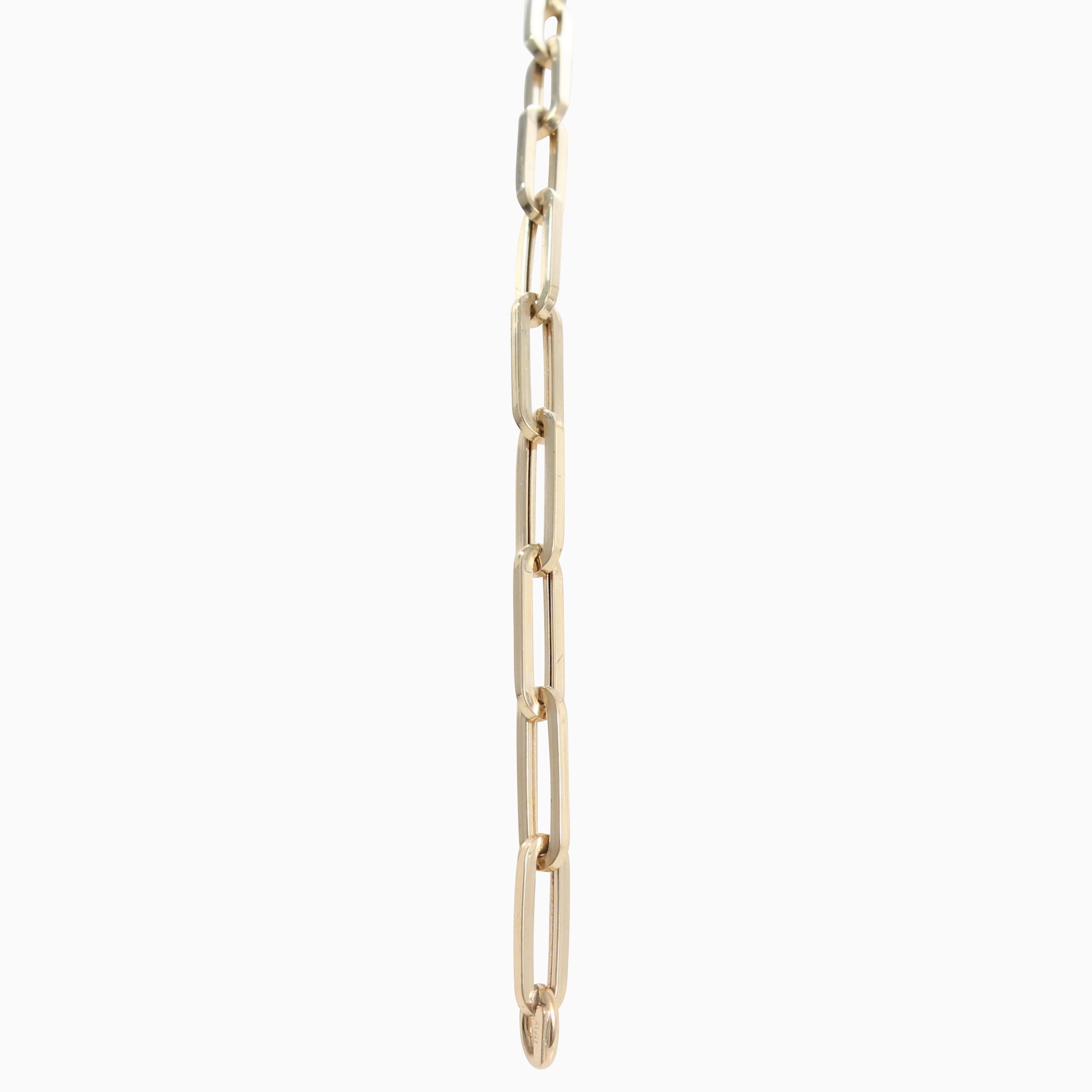 14k Yellow Gold Retro Elongated Link Paperclip Medium Link Bracelet, Chain Detail