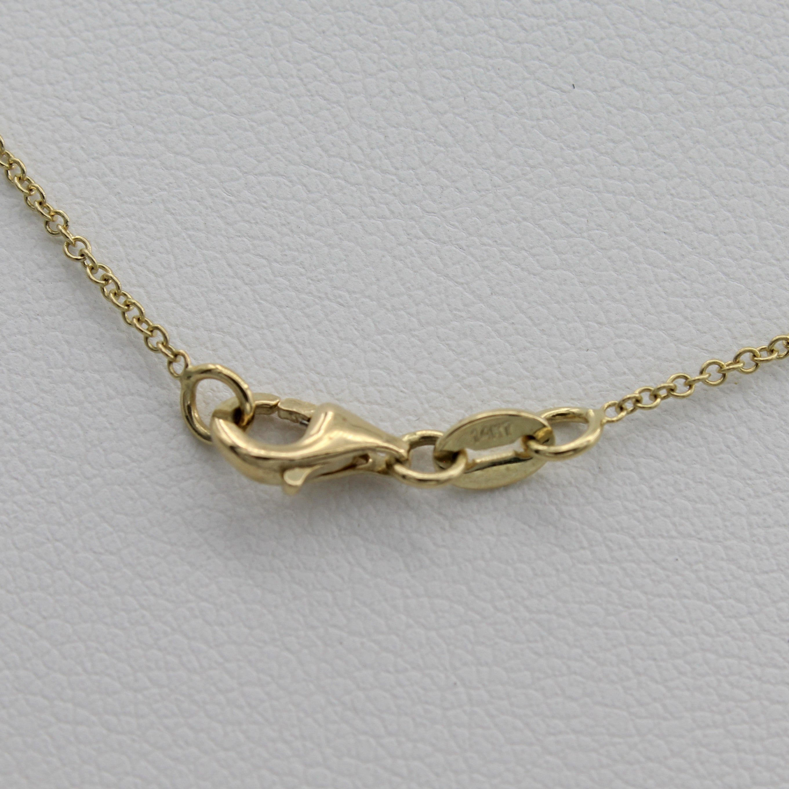 14k Yellow Gold Crescent Moon with Diamond Pendant, a view of the necklace's lobster clasp closure.