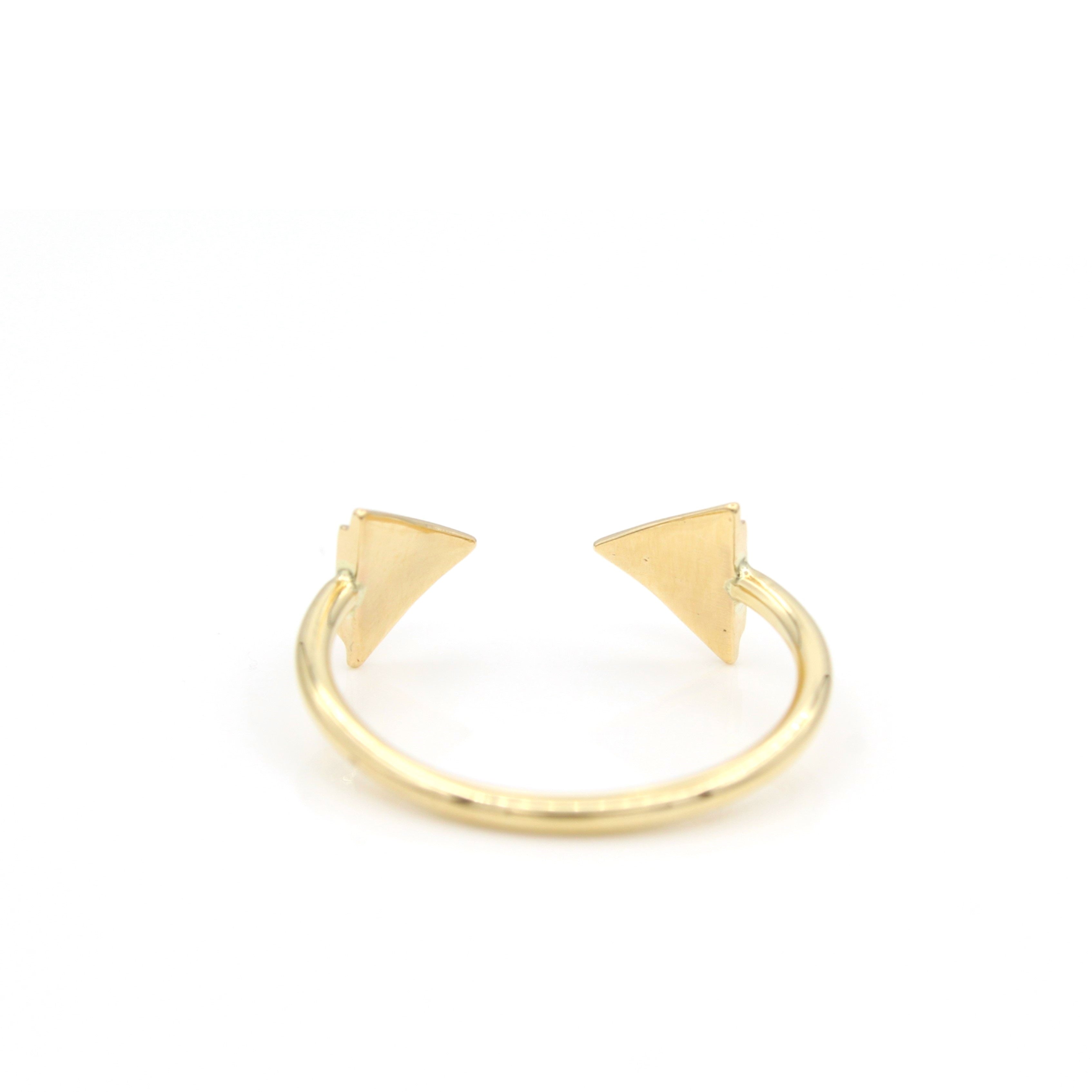14k Yellow Gold Double Triangle Arrow Open Ring, back view.