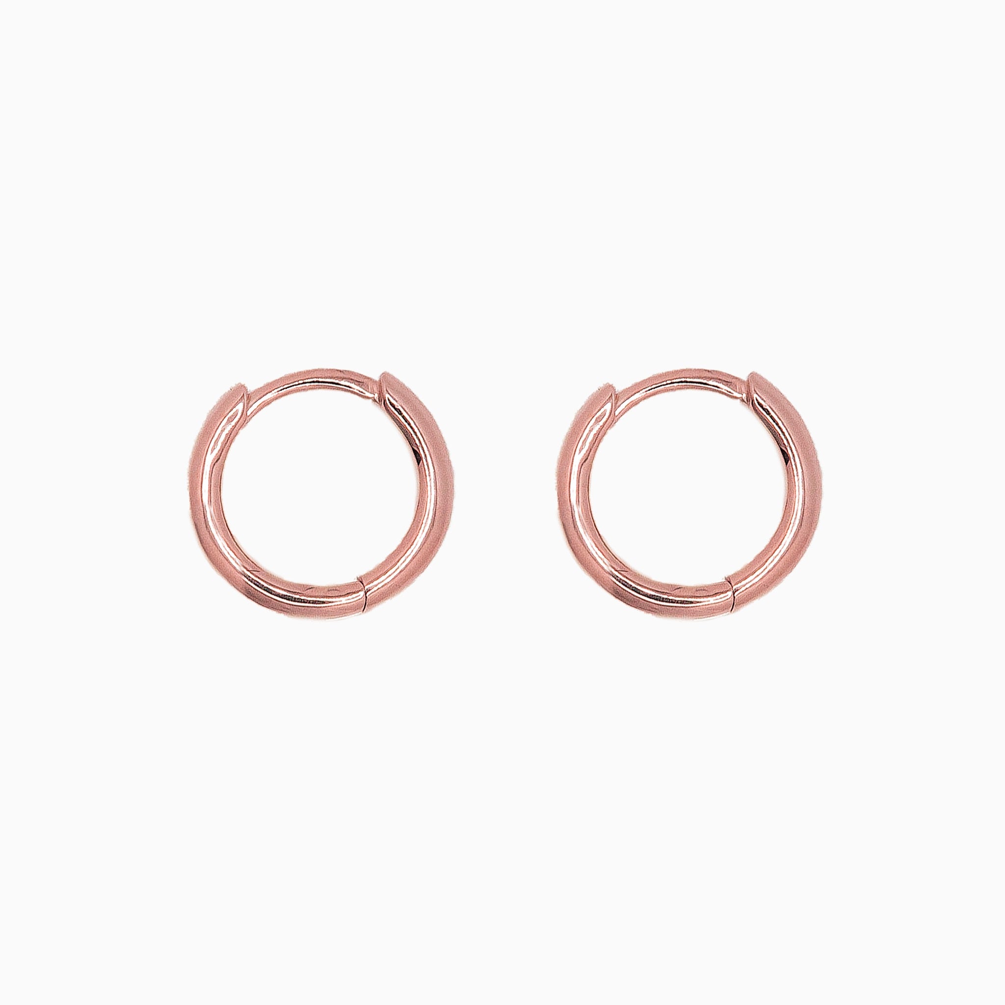 14k Rose Gold 10.5mm Hinged Everyday Round Hoop Earrings, Side View