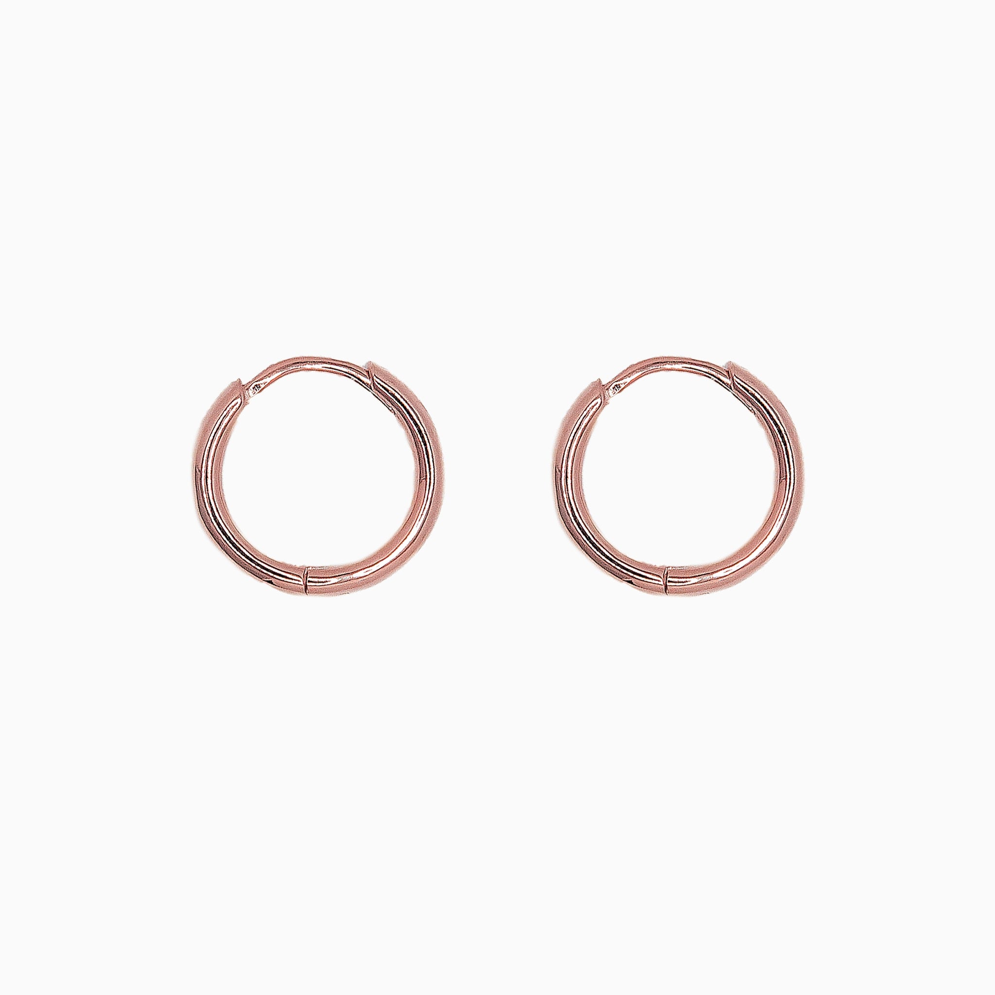 14k Rose Gold 12.5mm Hinged Everyday Round Hoop Earrings, Side View