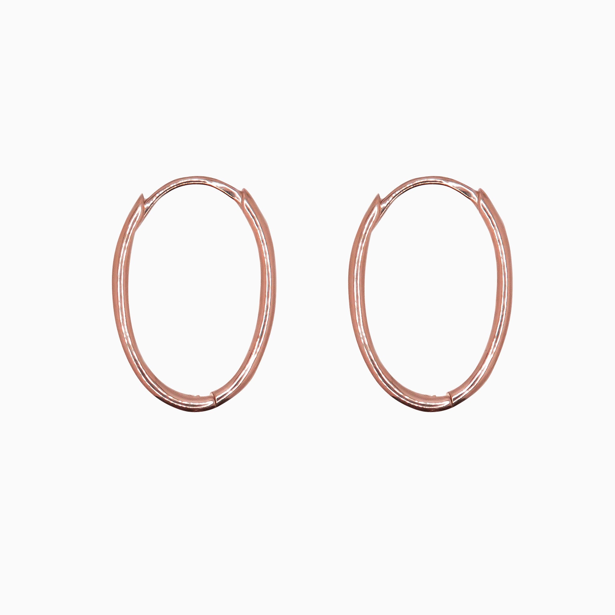 14k Rose Gold 13mm x 9mm Hinged Everyday Oval Solid Hoop Earrings, Side View