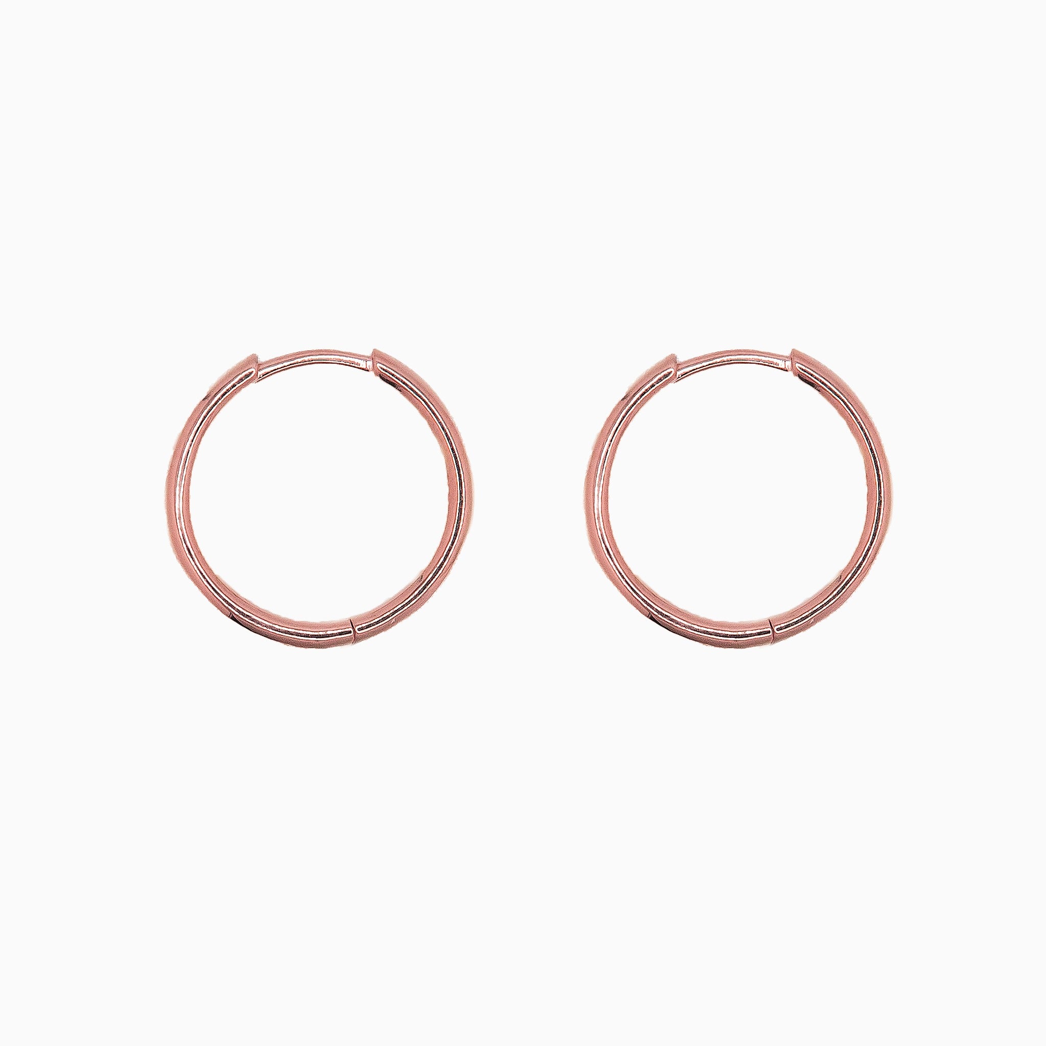 14k Rose Gold 16.5mm Hinged Everyday Round Hoop Earrings, Side View