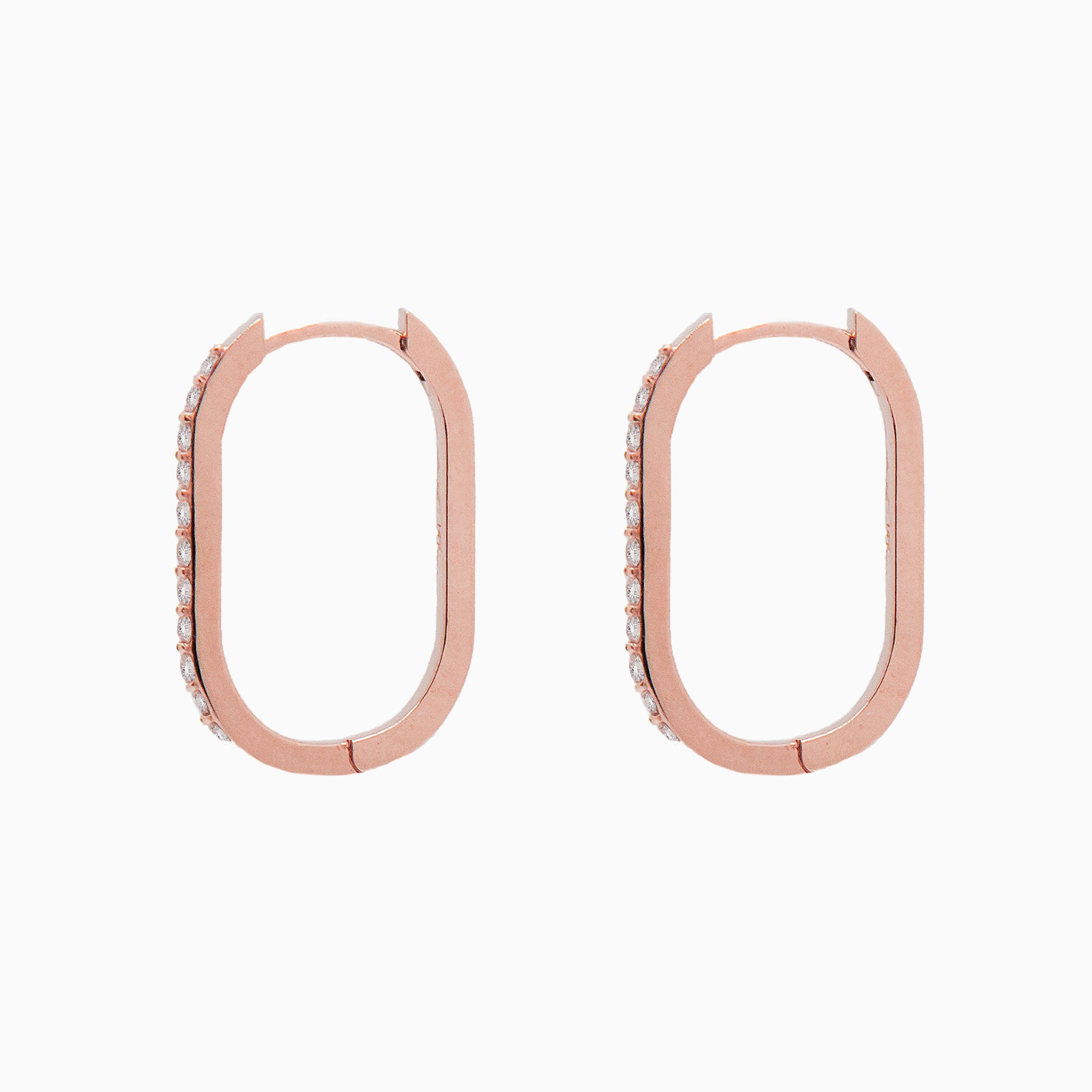 14k Rose Gold 19mm x 13mm Hinged Diamond Paperclip Hoop Earrings, Side View
