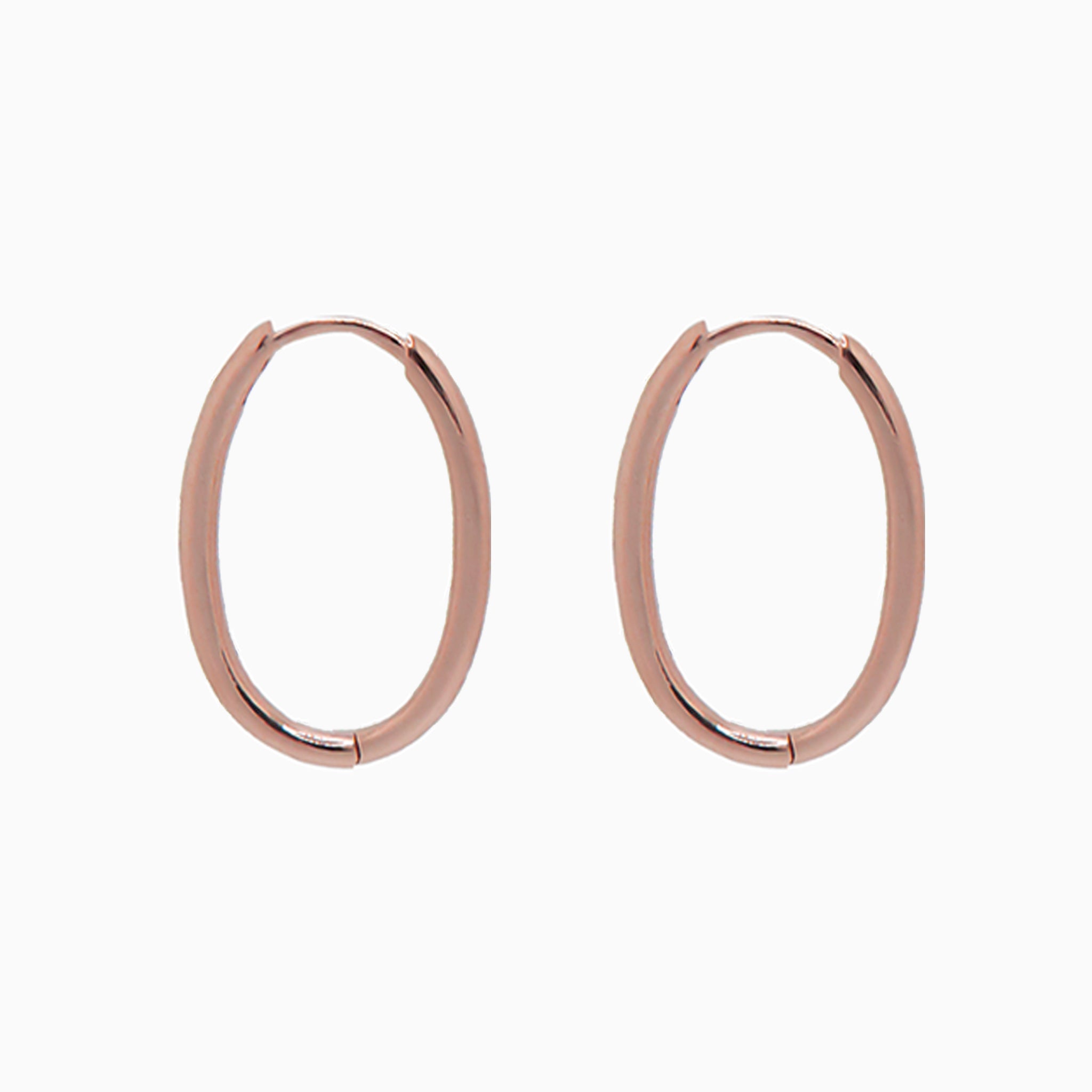 14k Rose Gold 19mm x 13mm Hinged Everyday Oval Hoop Earrings, Side View