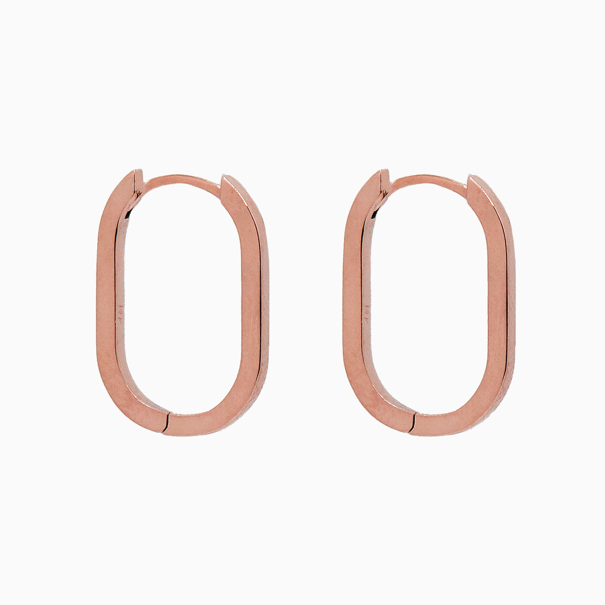 14k Rose Gold 19mm x 13mm Hinged Paperclip Hoop Earrings, Side View