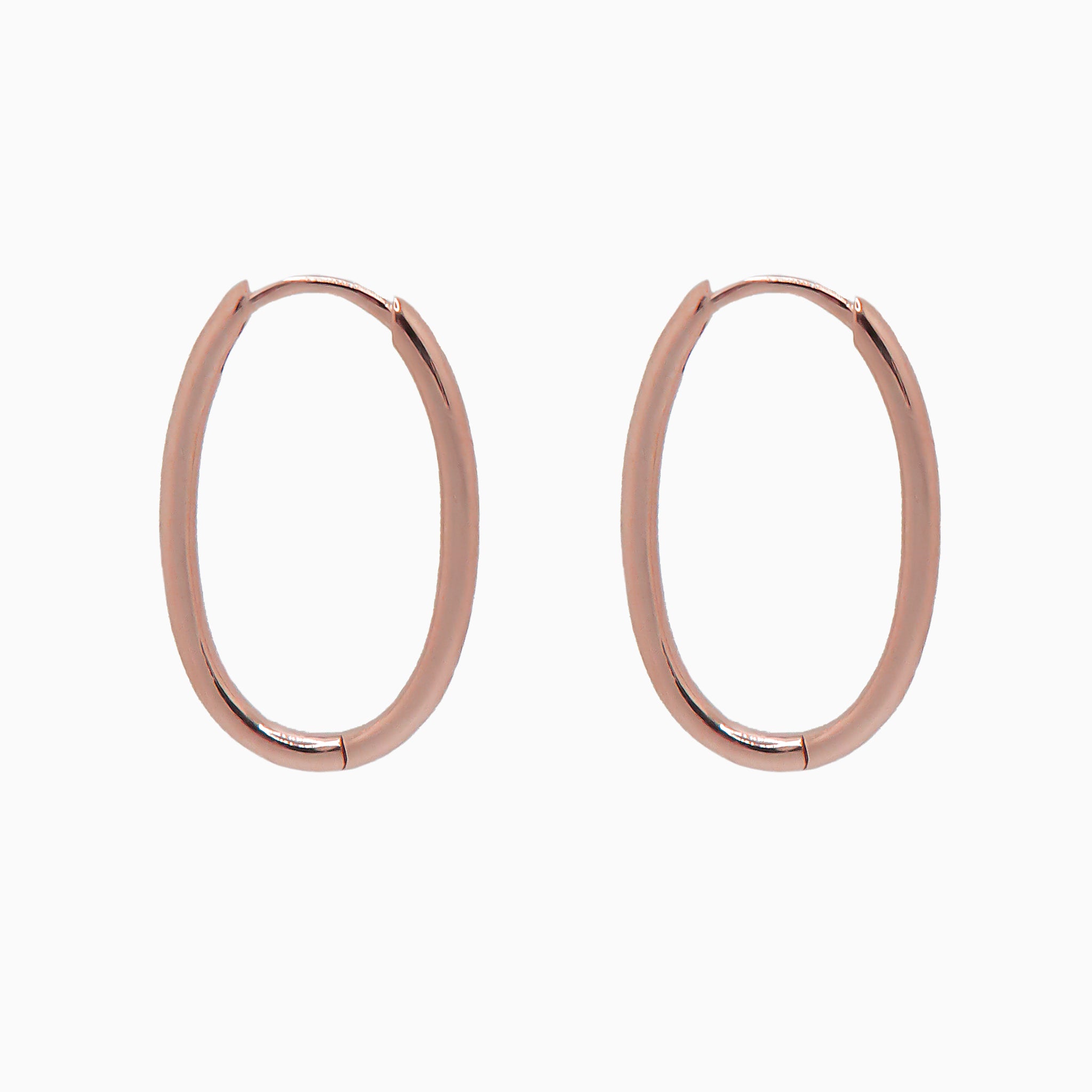 14k Rose Gold 21mm x 14mm Hinged Everyday Oval Hoop Earrings, Side View