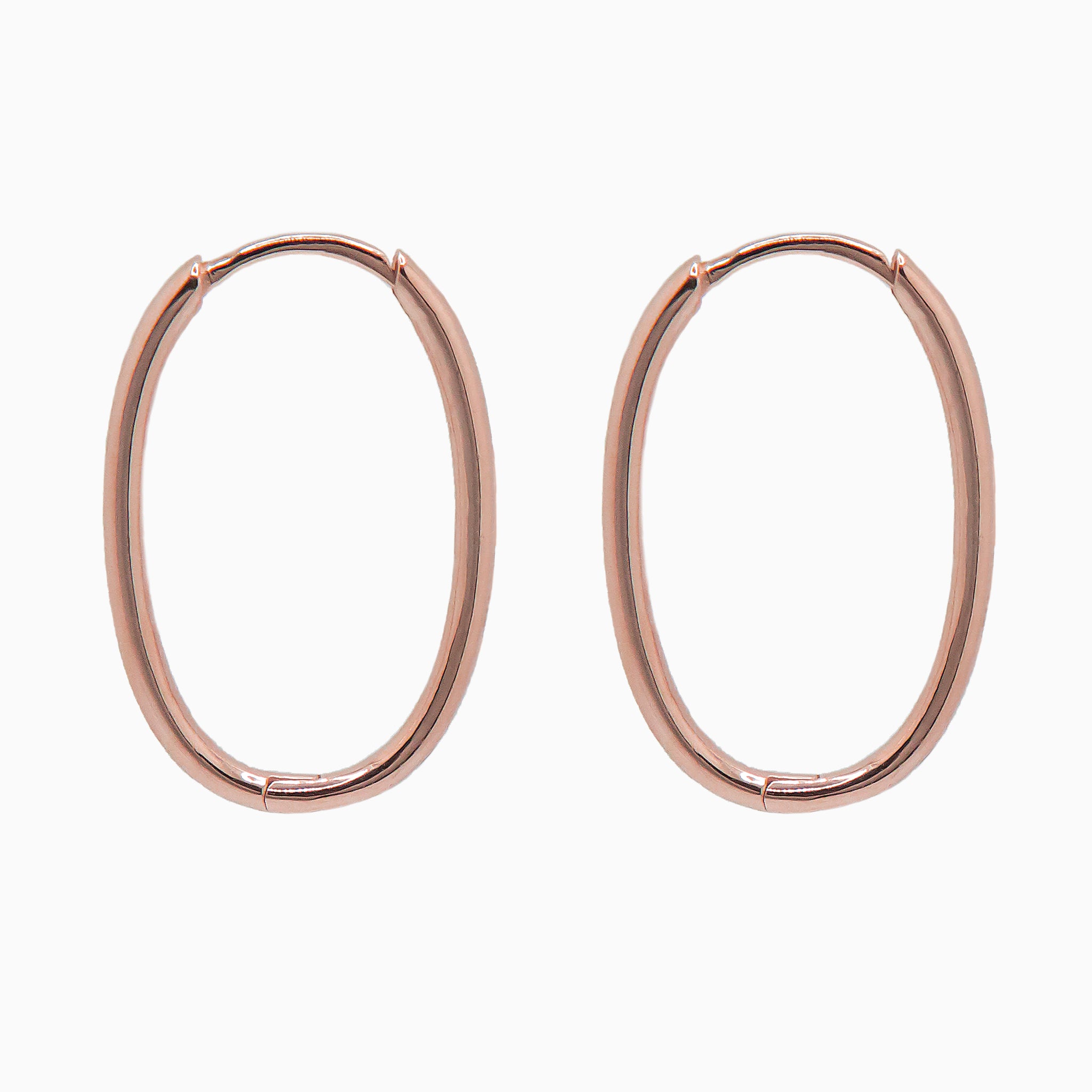 14k Rose Gold 23mm x 15mm Hinged Everyday Oval Hoop Earrings, Side View