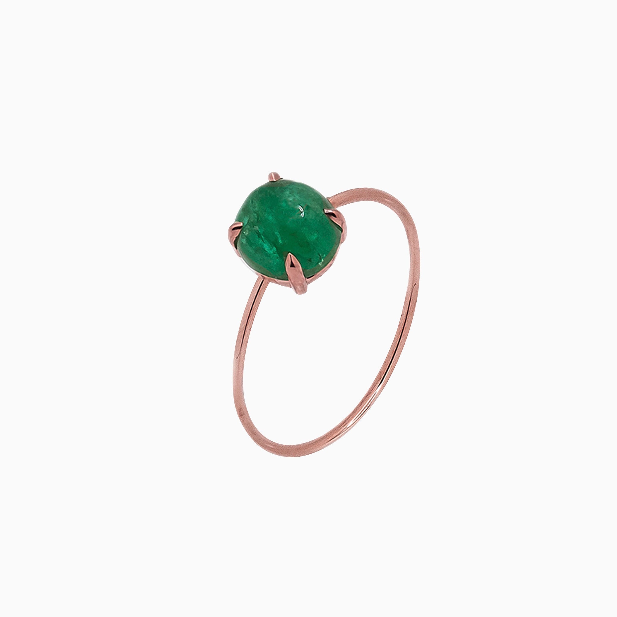 14k Rose 6mm Emerald Microstackable Ring