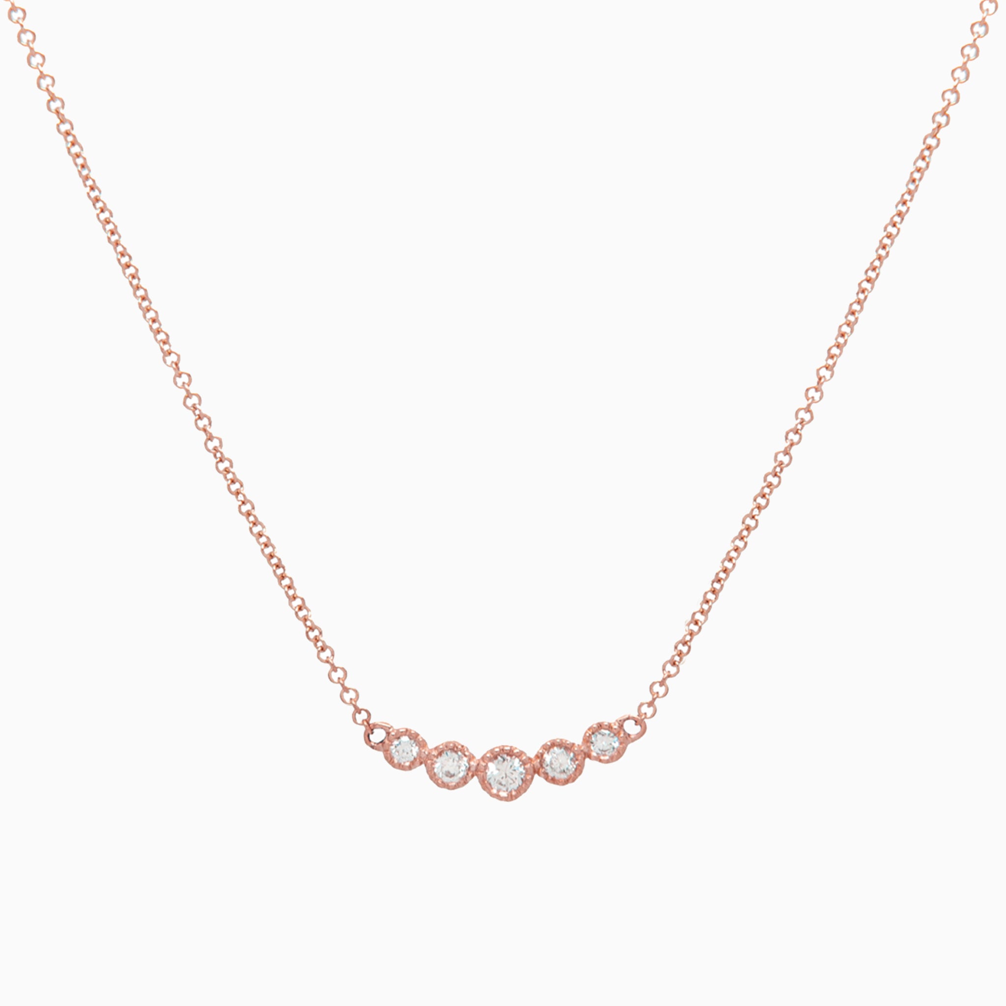 14k Rose Gold Bezel-Set Graduated Petite Diamond Bar Pendant Necklace