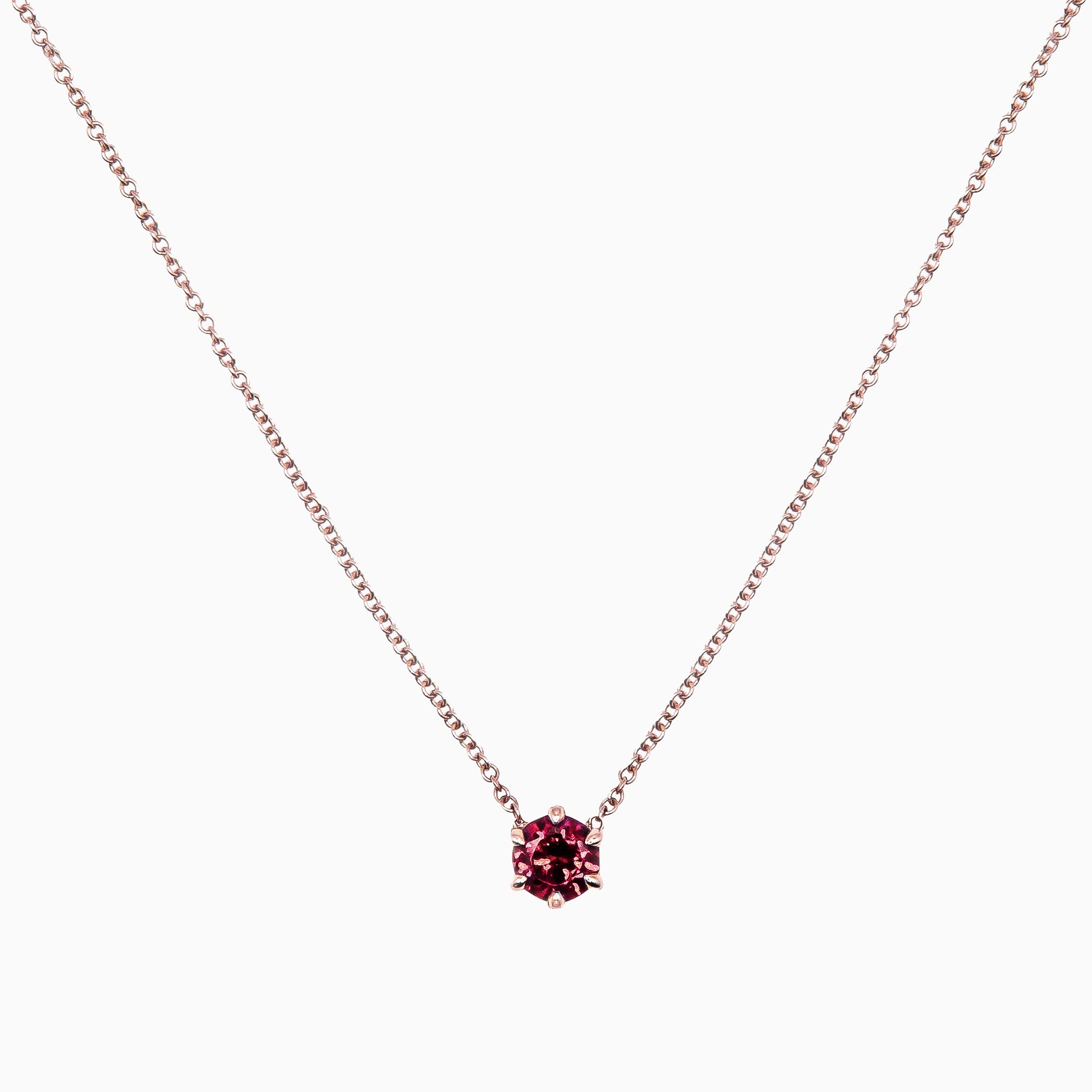 14k Rose Gold Claw Prong Garnet Necklace