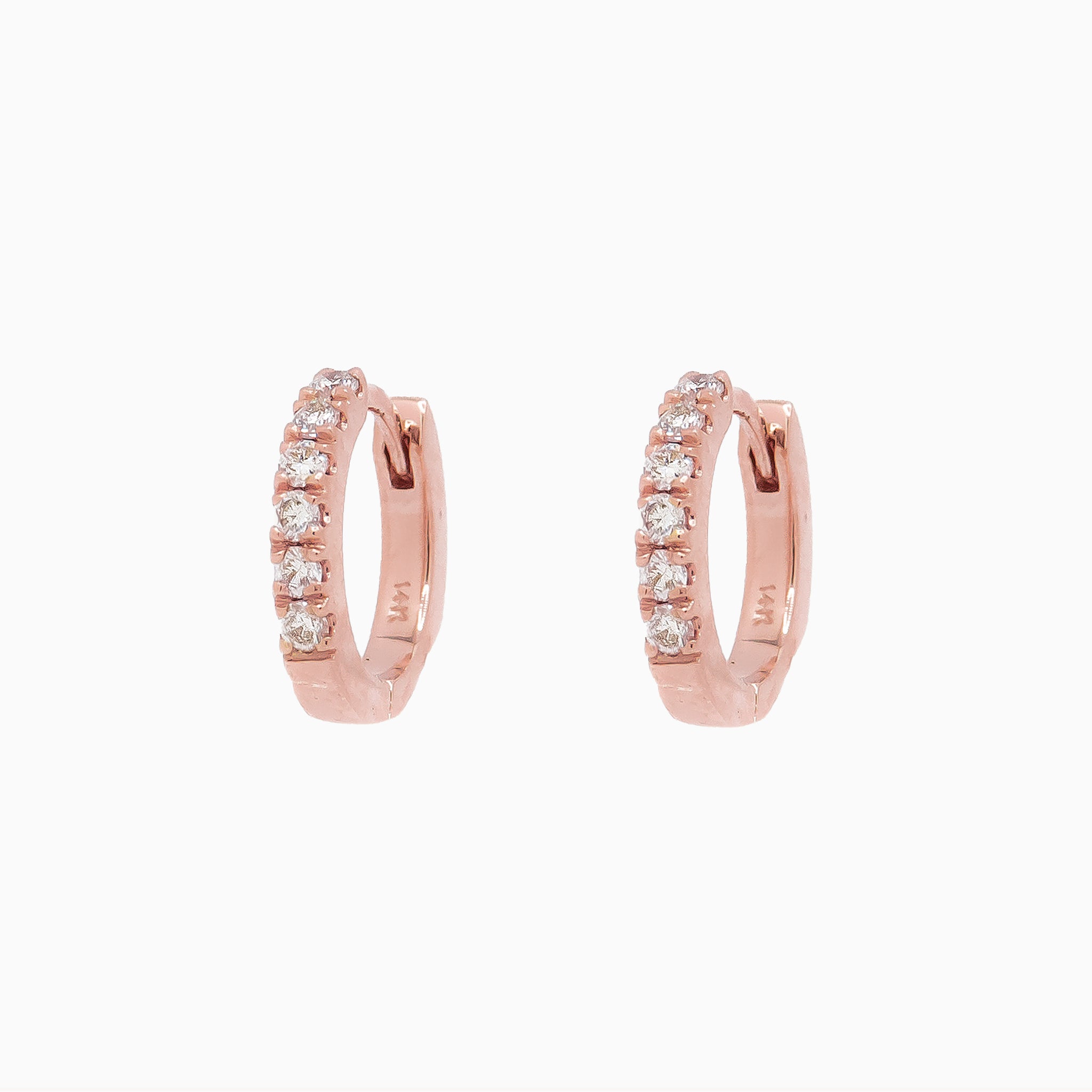 14k Rose Gold Diamond Huggie Hoop Earrings