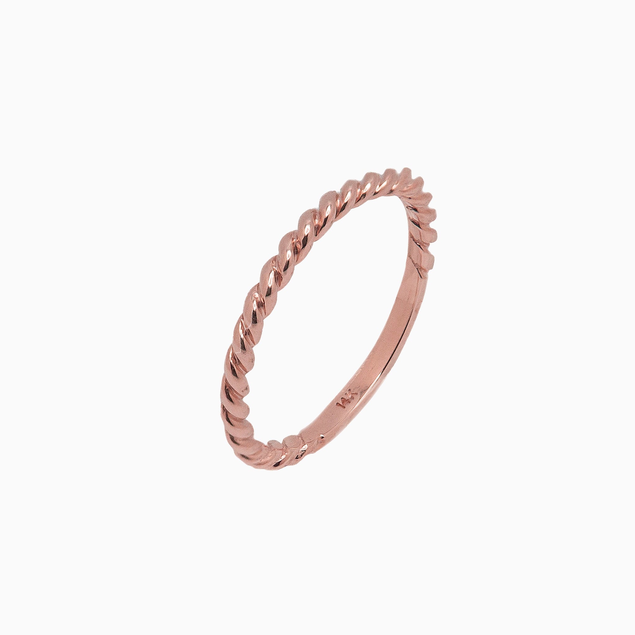 14K Rose Gold Twist of Fate 2mm Rope Band Microstackable Ring