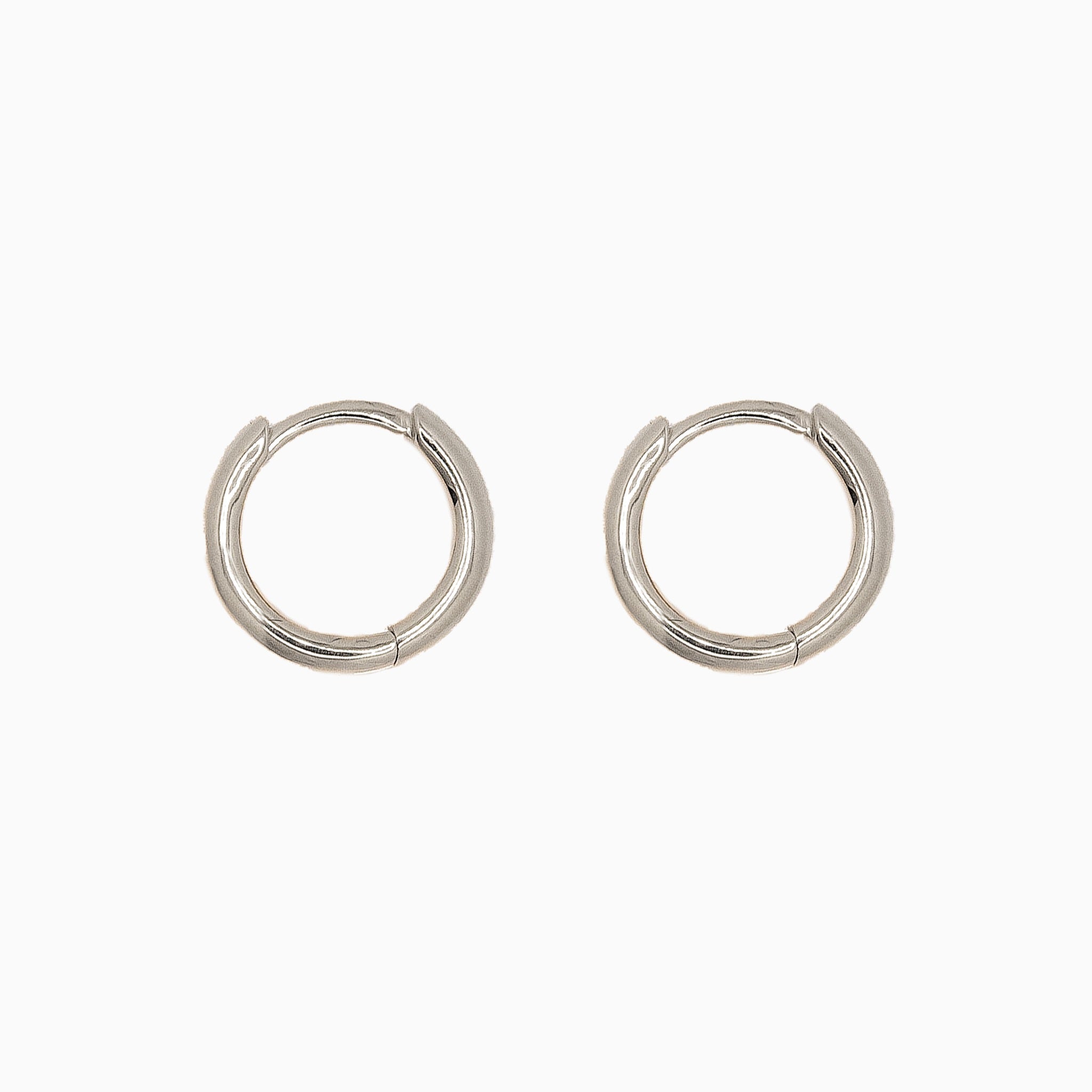 14k White Gold 10.5mm Hinged Everyday Round Hoop Earrings, Side View