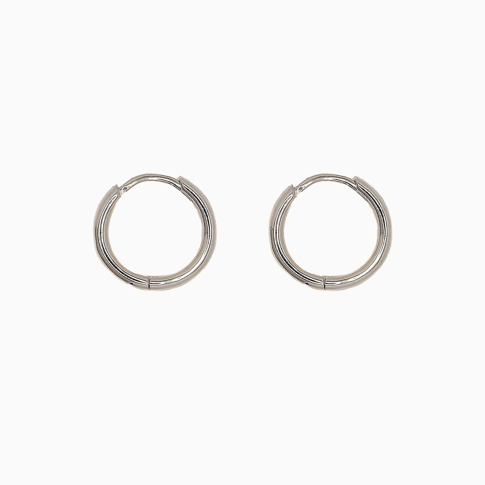 14k White Gold 12.5mm Hinged Everyday Round Hoop Earrings, Side View