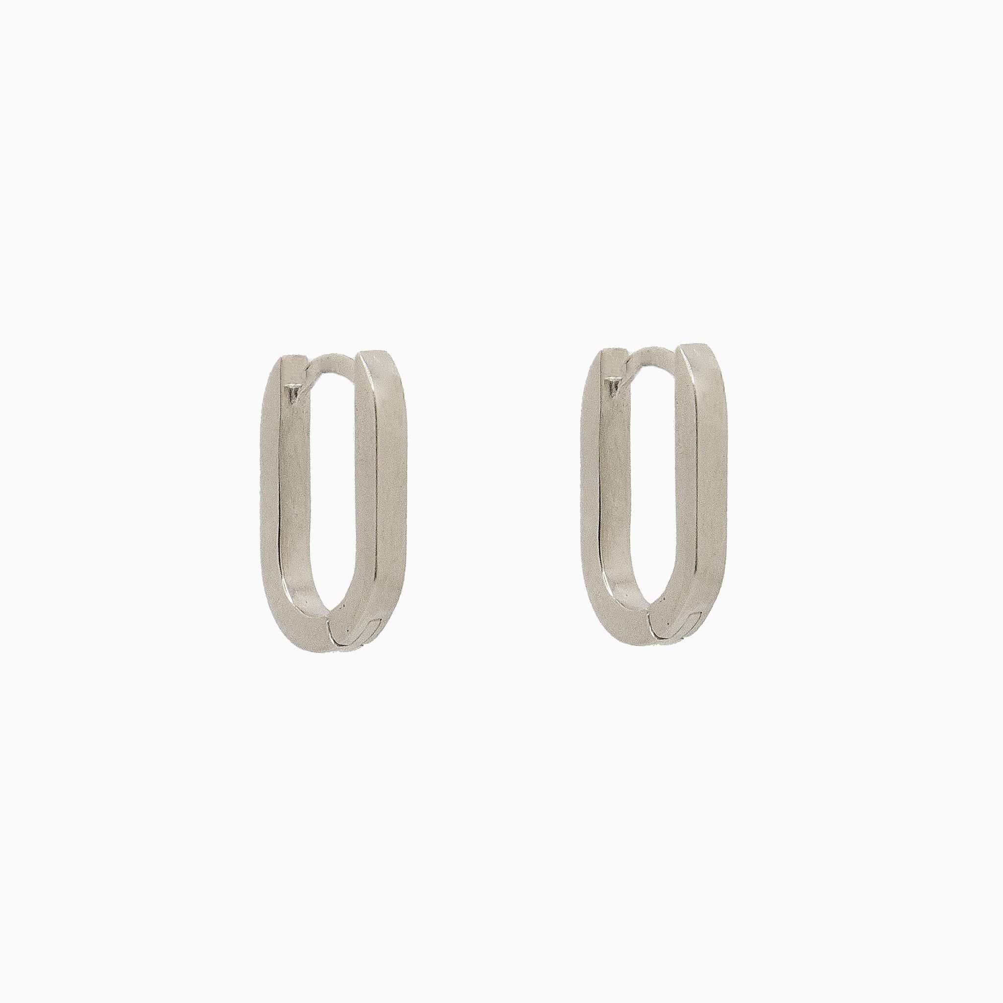 14k White Gold 13mm x 9mm Hinged Paperclip Hoop Earrings