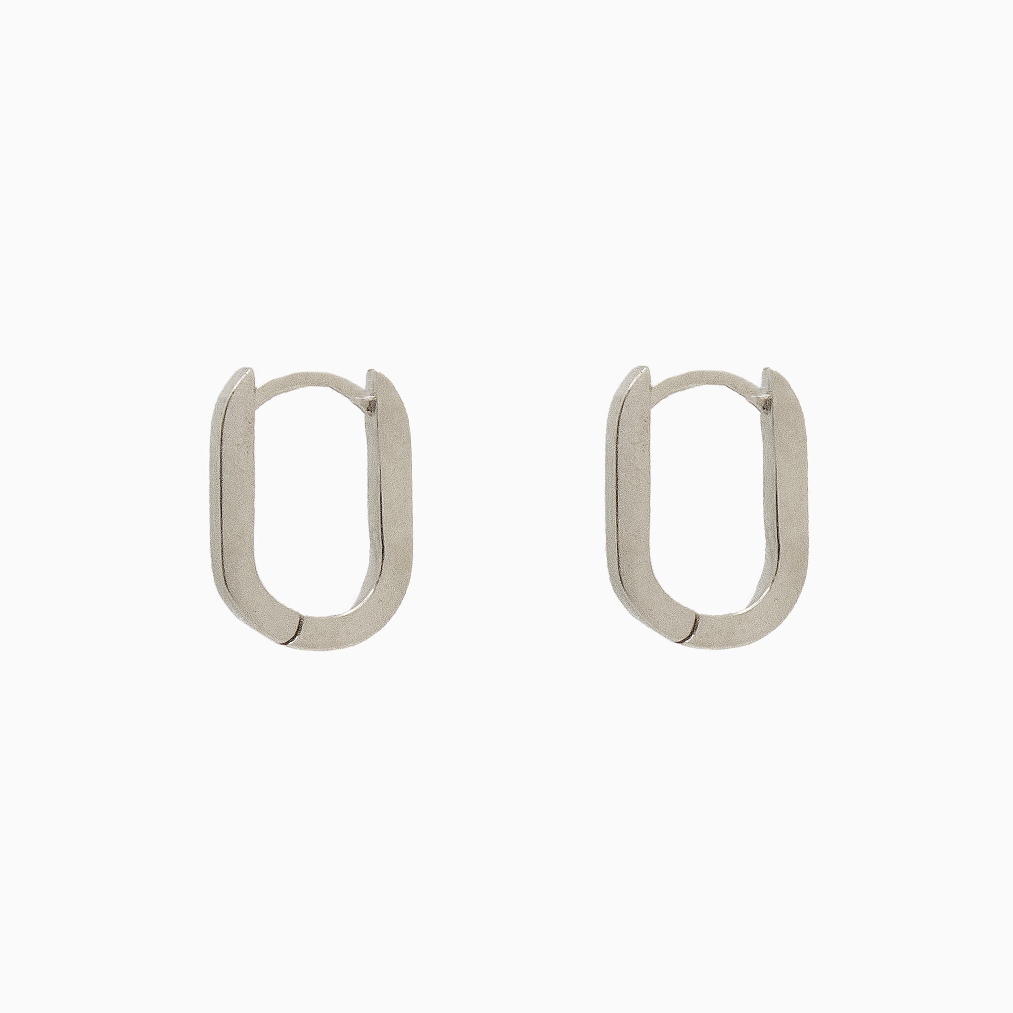 14k White Gold 13mm x 9mm Hinged Paperclip Hoop Earrings, Side View