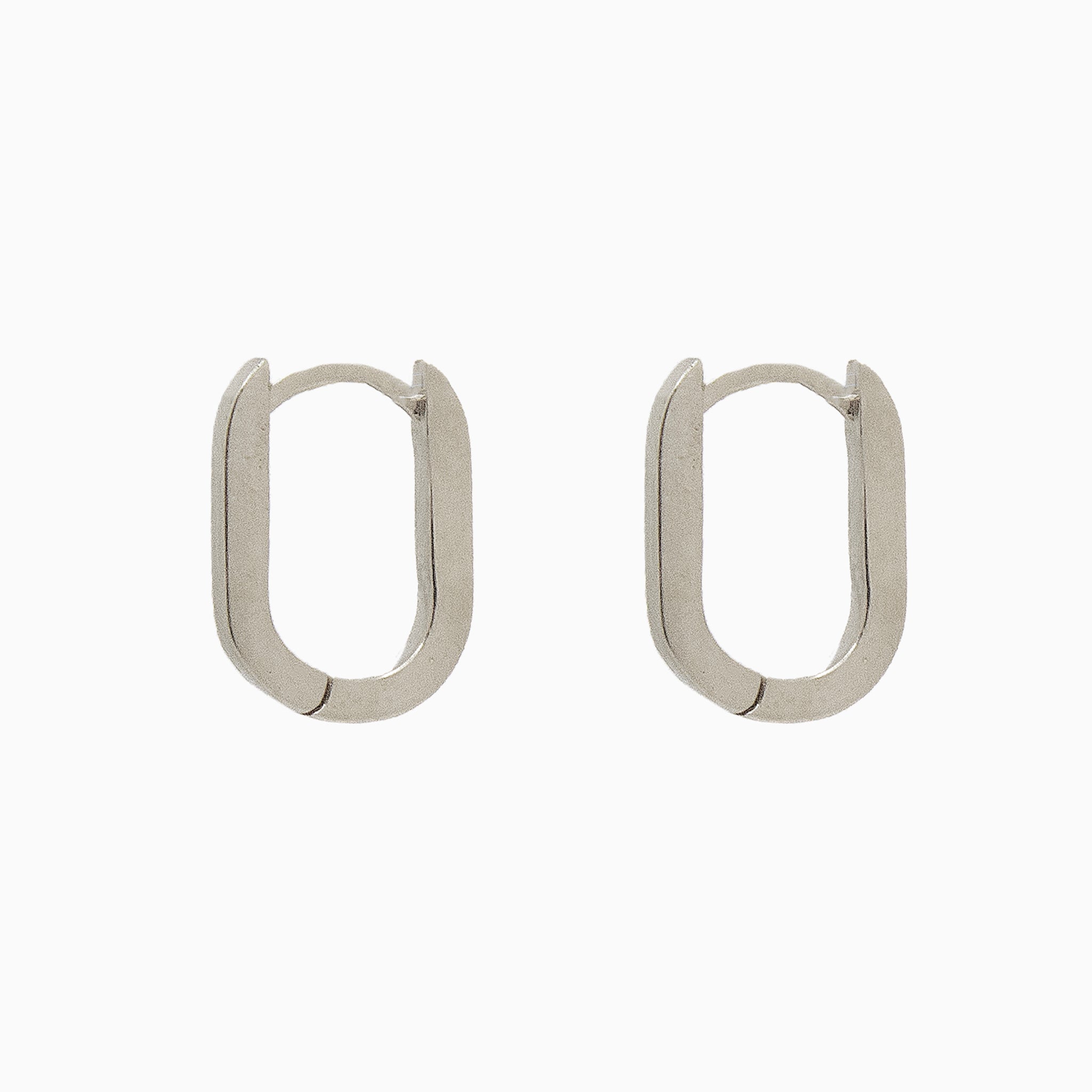 14k White Gold 15mm x 10mm Hinged Paperclip Hoop Earrings, Side View