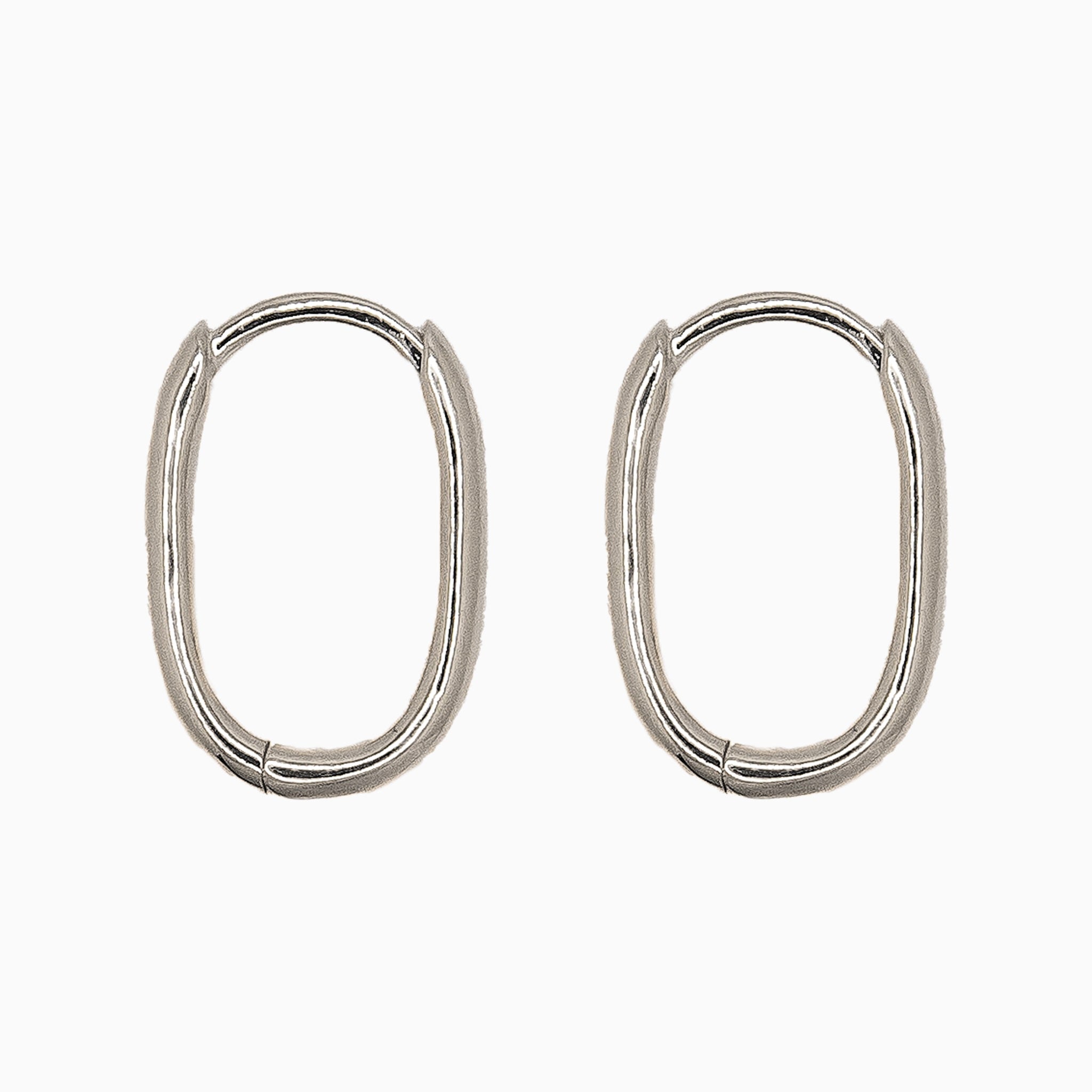 14k White Gold 15mm x 10mm Hinged Everyday Oval Hoop Earrings, Side View